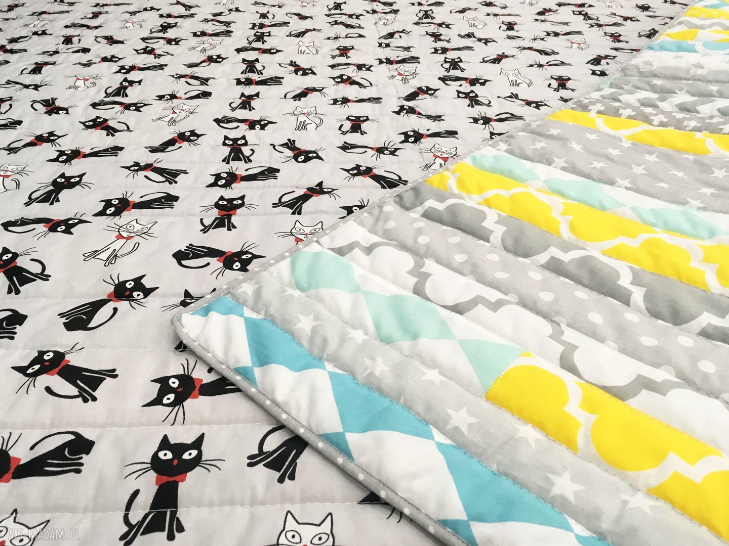 Narzuta patchwork GREY and MINT 158x195 cm