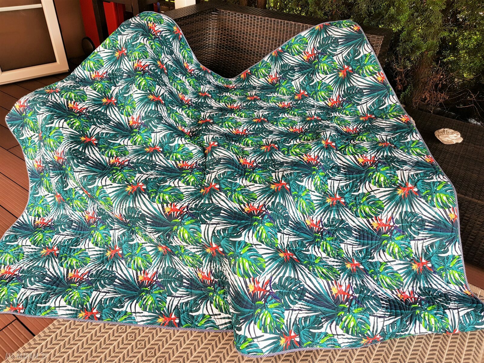 Patchworkowa narzuta w granacie 190x230 cm - efekt shibori (handmade)