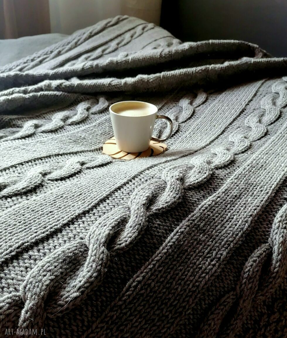 Pled koc narzuta wełna drutach dom ręcznie wykonany kolorze