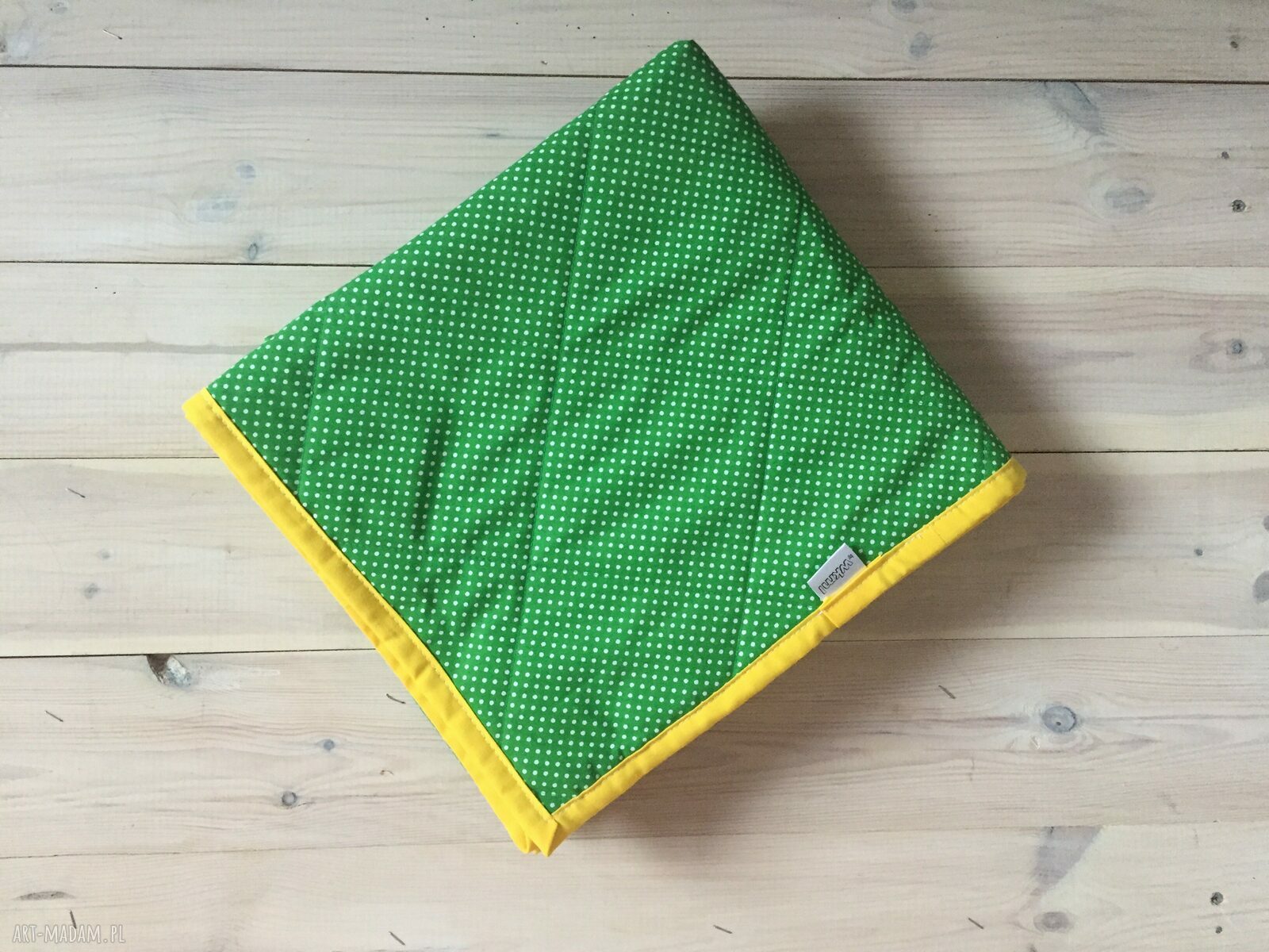 Narzuta na łóżko żółto-zielona w kropki - pikowana handmade 130x230