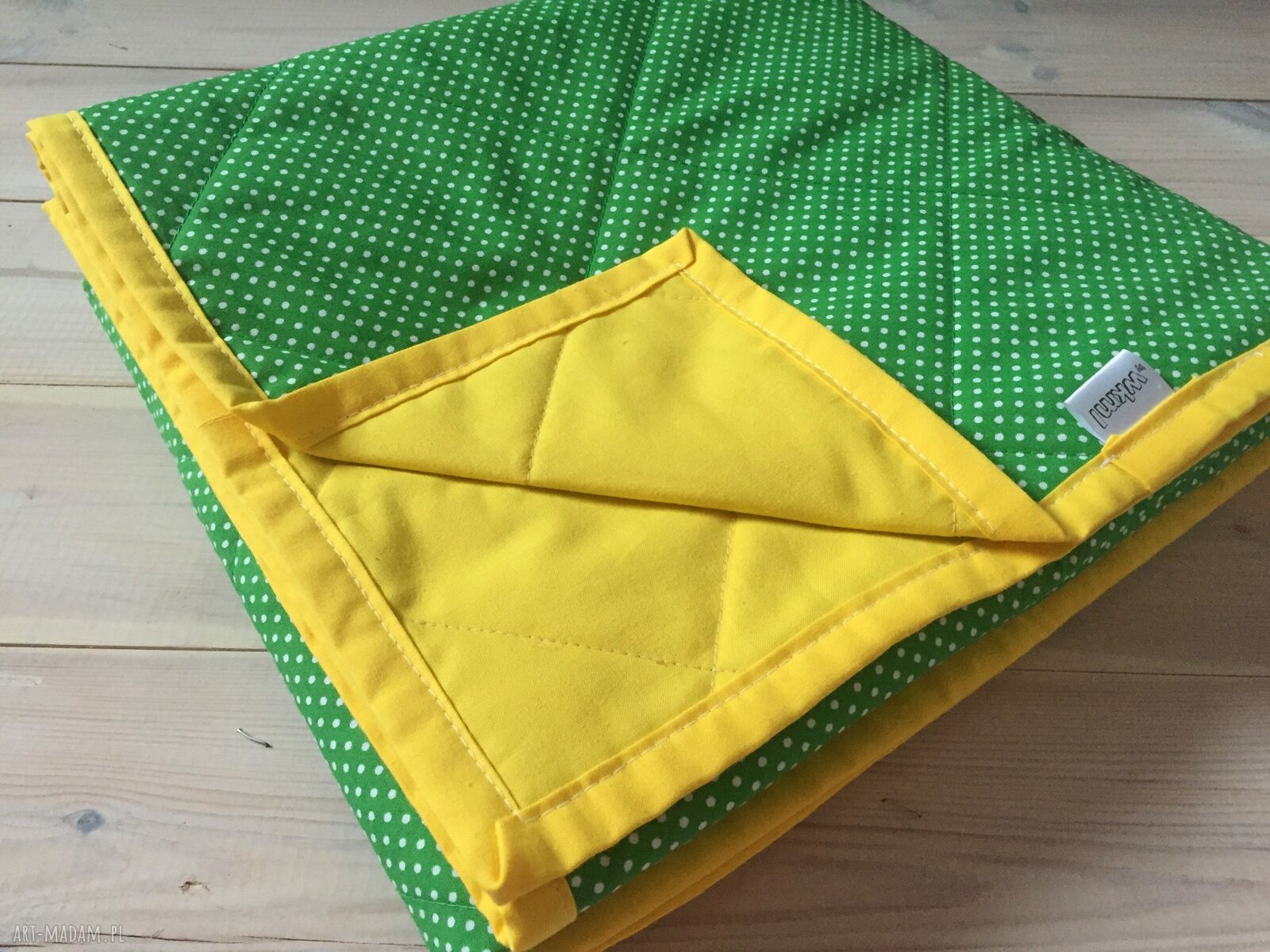 Narzuta na łóżko żółto-zielona w kropki - pikowana handmade 130x230