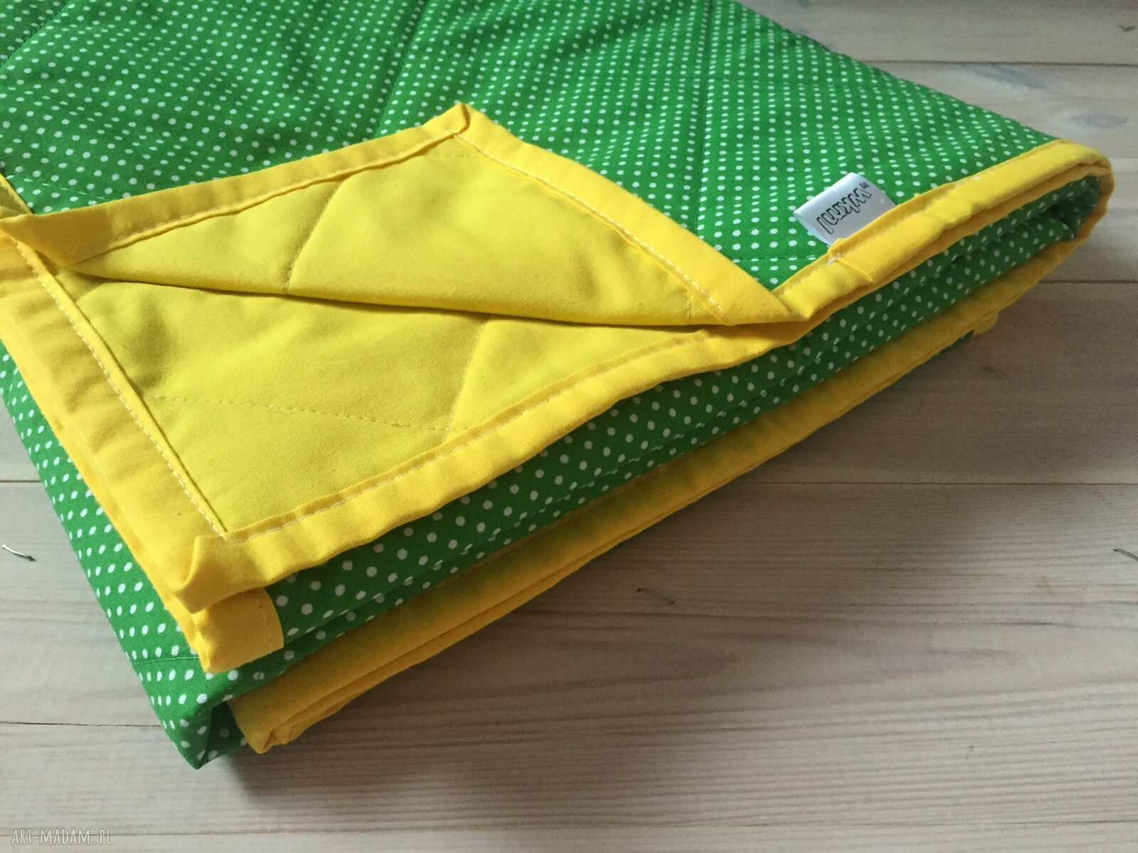 Narzuta na łóżko żółto-zielona w kropki - pikowana handmade 130x230