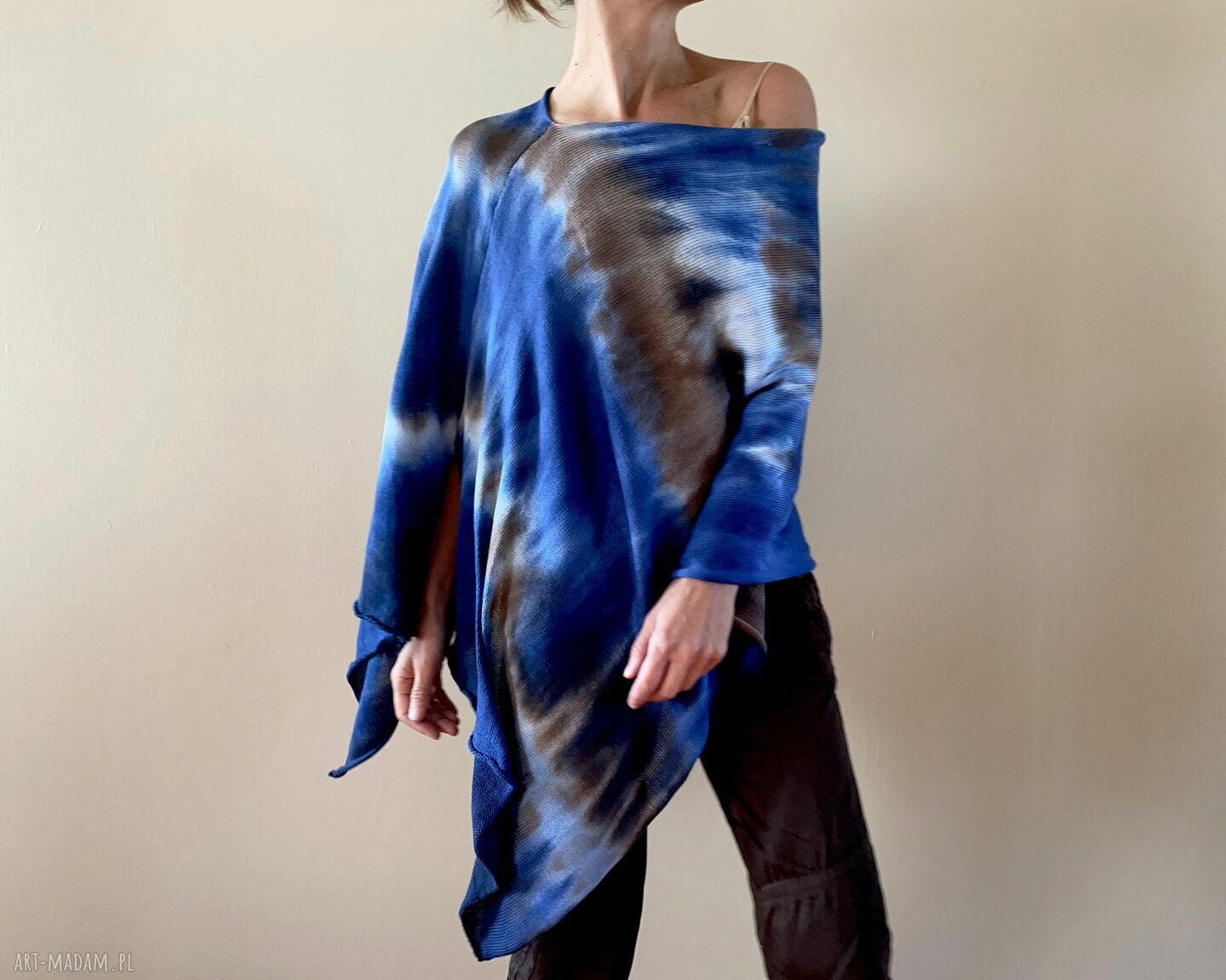 Narzutka bawełniana Blue & Brown - ręcznie barwiona tunika (one size)