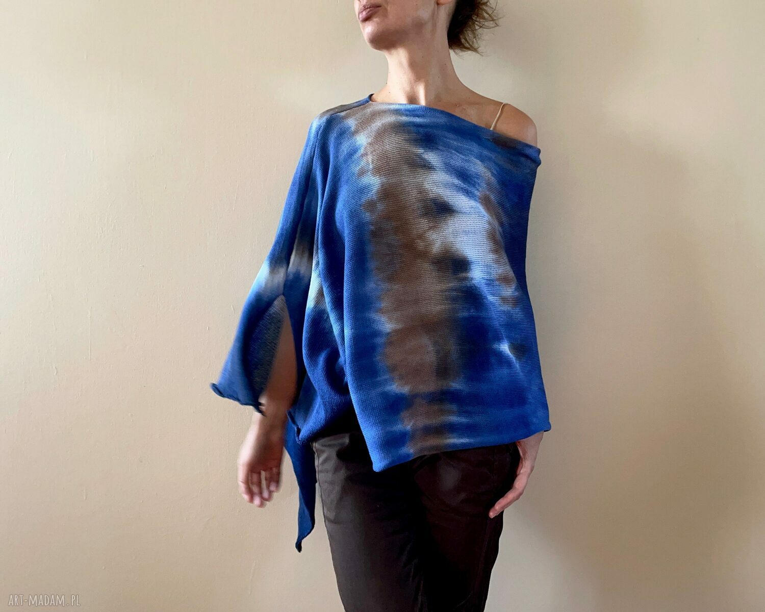 Narzutka bawełniana Blue & Brown - ręcznie barwiona tunika (one size)
