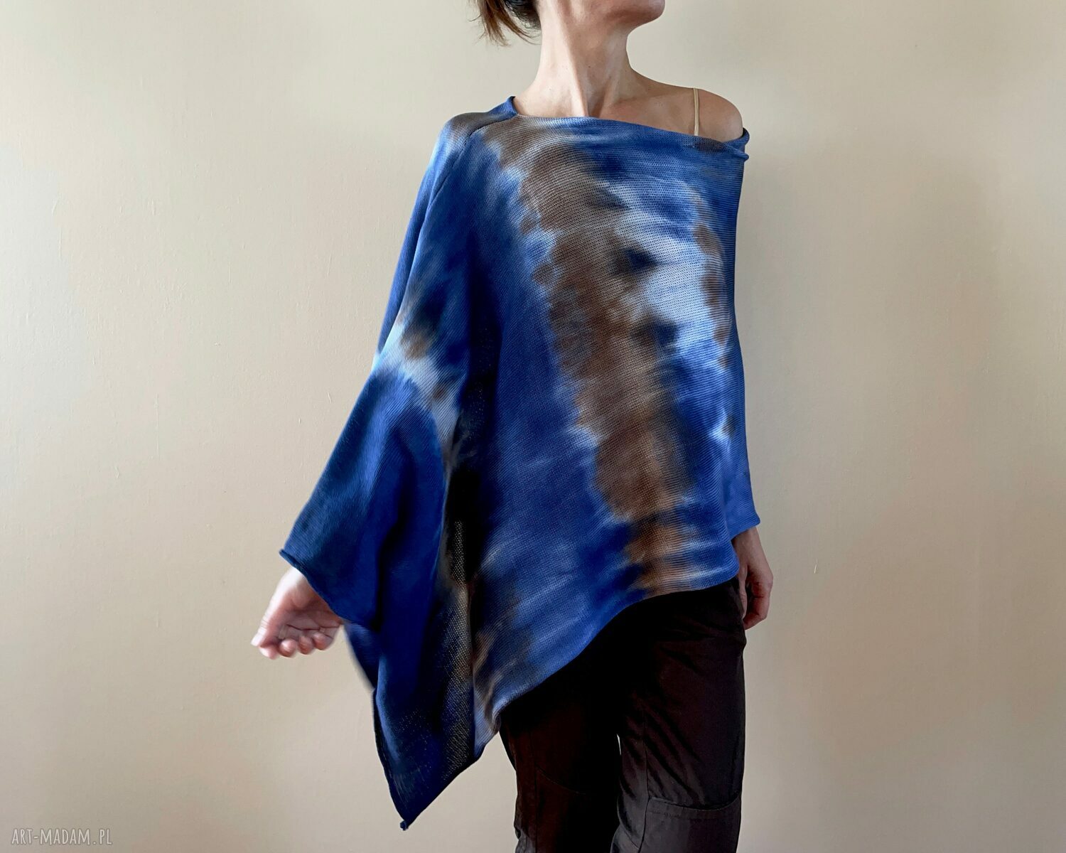 Narzutka bawełniana Blue & Brown - ręcznie barwiona tunika (one size)