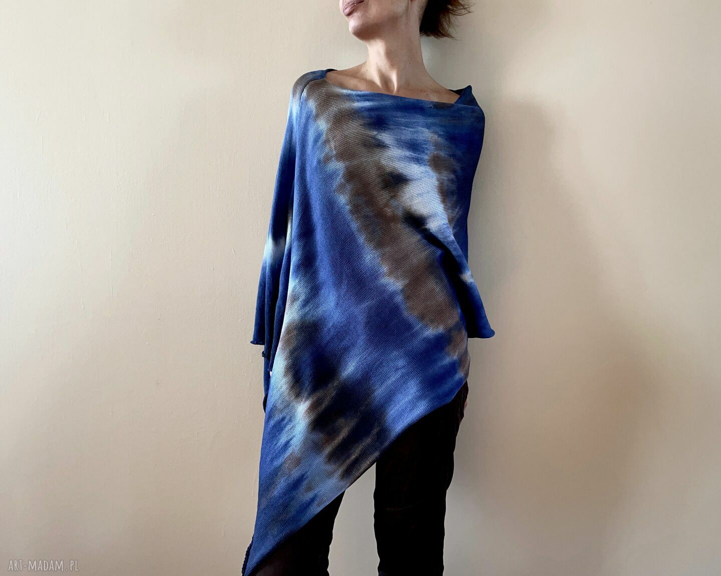 Narzutka bawełniana Blue & Brown - ręcznie barwiona tunika (one size)