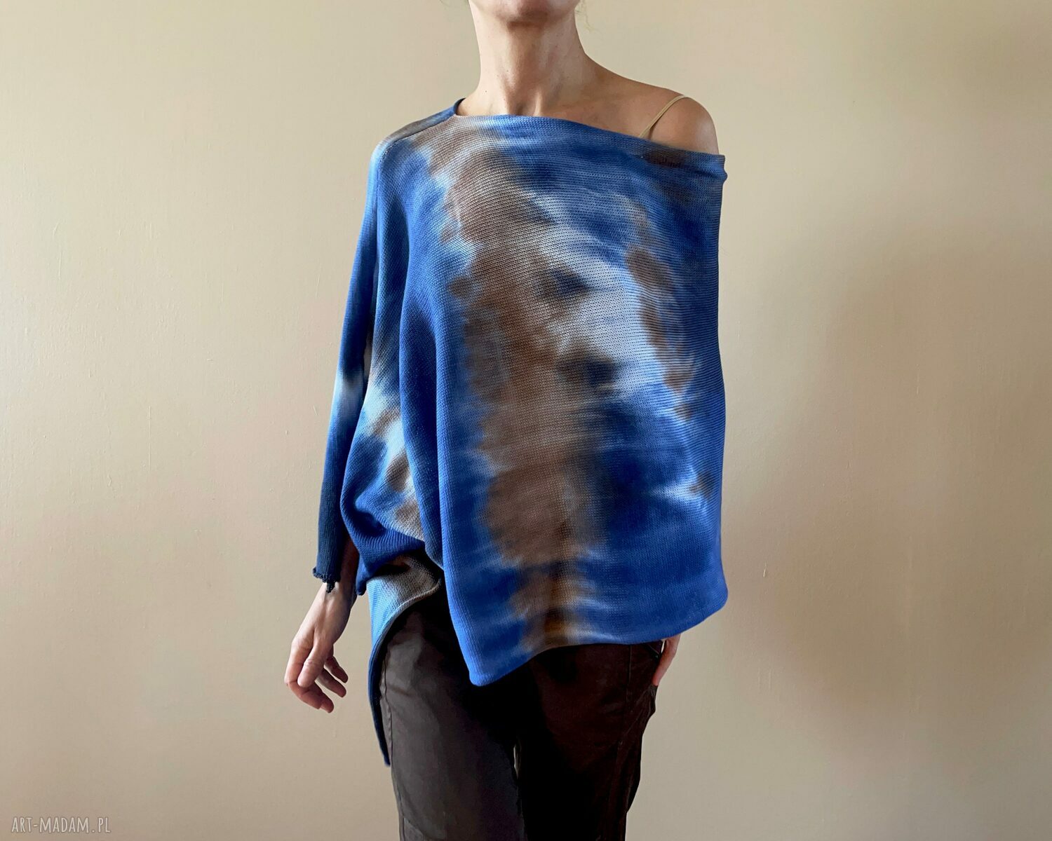 Narzutka bawełniana Blue & Brown - ręcznie barwiona tunika (one size)
