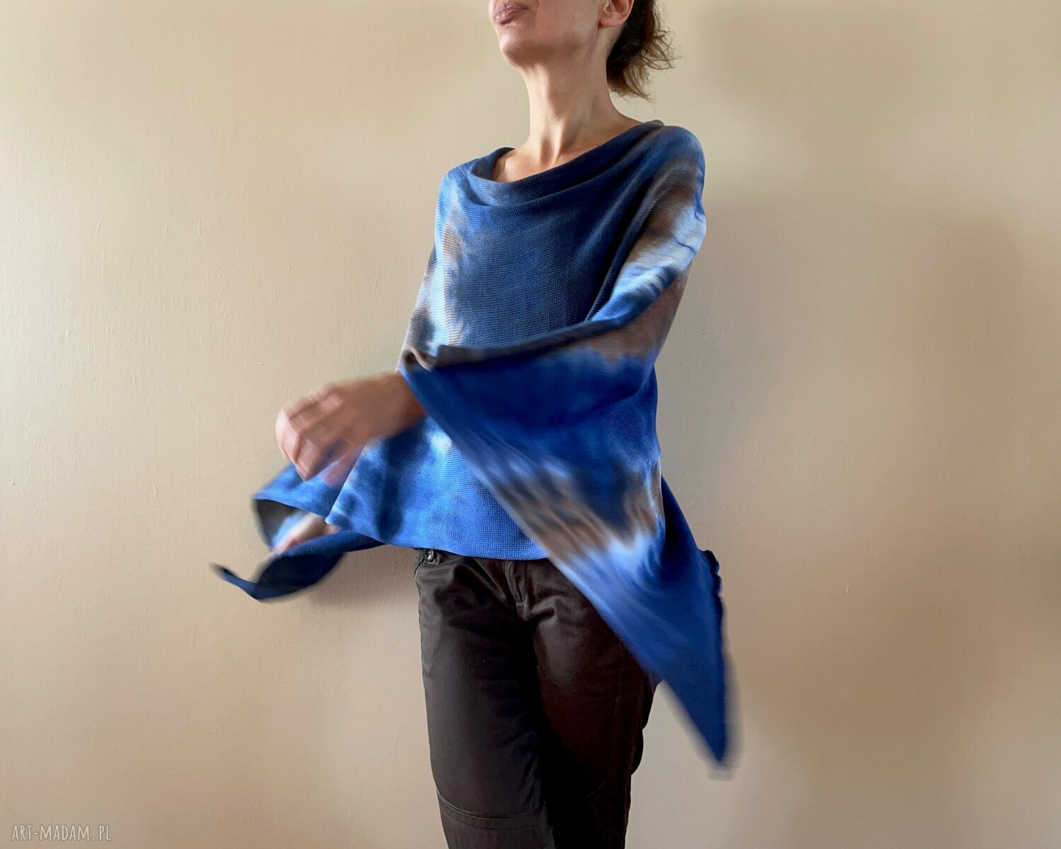 Narzutka bawełniana Blue & Brown - ręcznie barwiona tunika (one size)