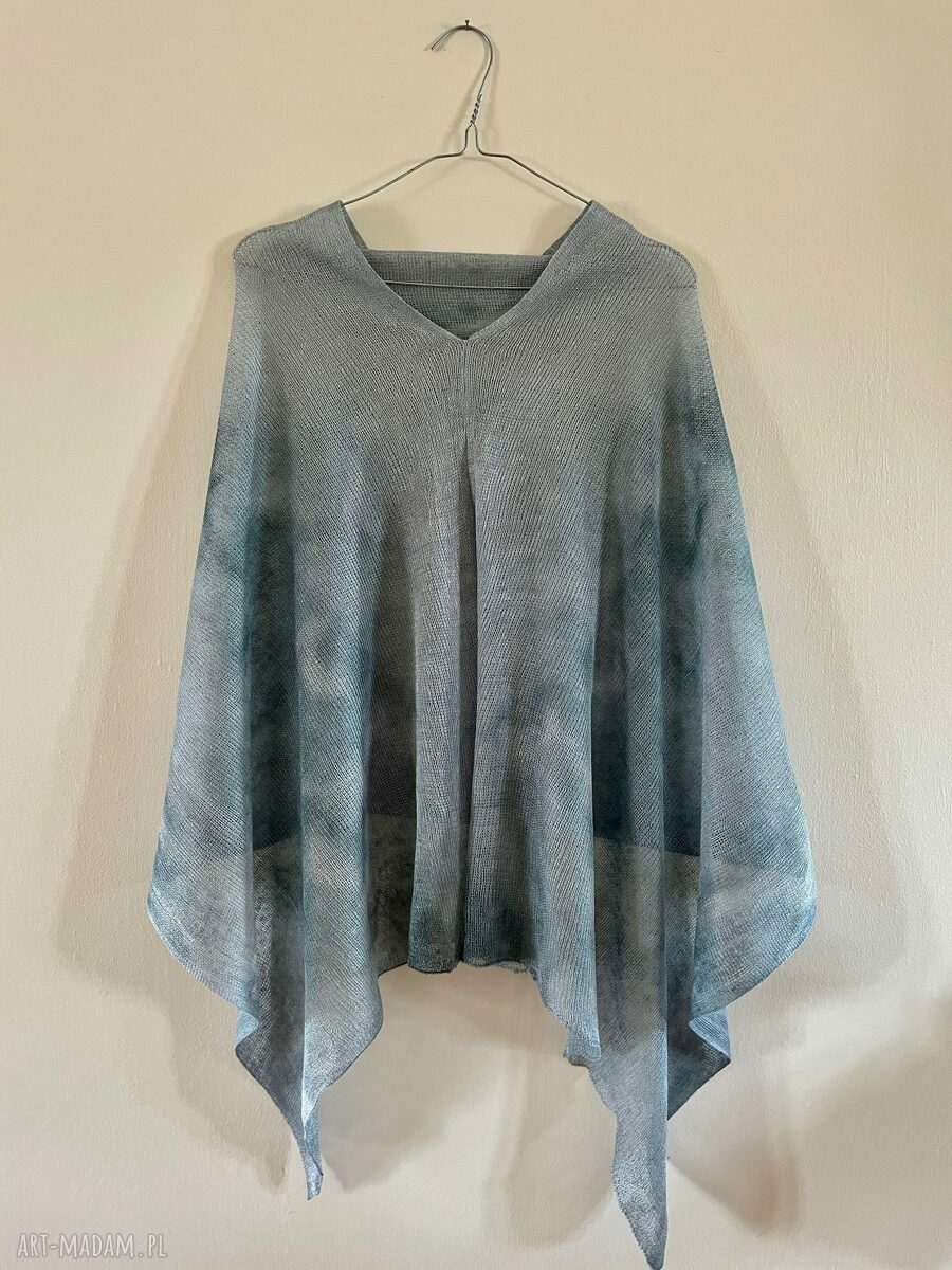 Narzutka lniana w szarościach - poncho oversize damskie