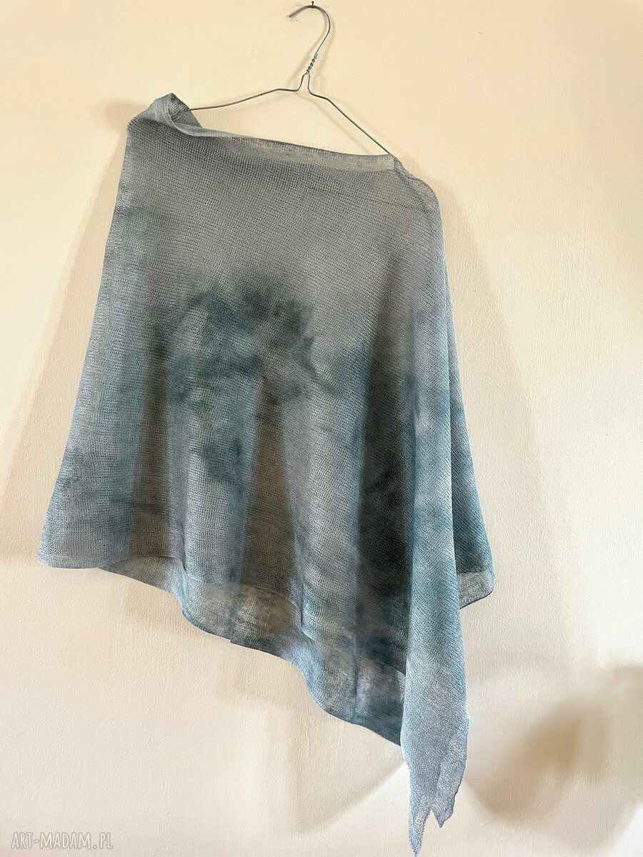 Narzutka lniana w szarościach - poncho oversize damskie