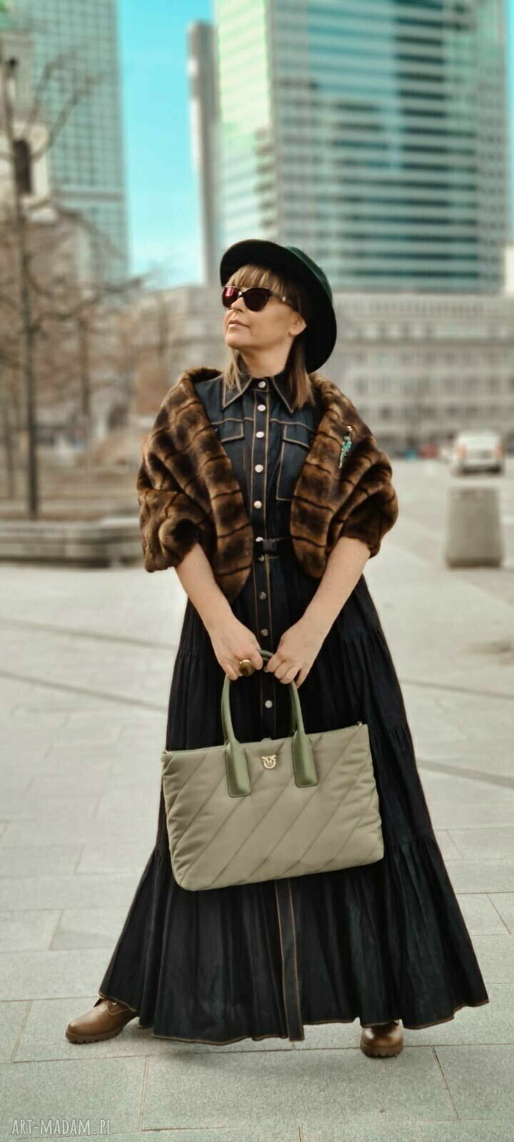 Vintage narzutka z futra „brązowe norki” - elegancka i ręcznie szyta S