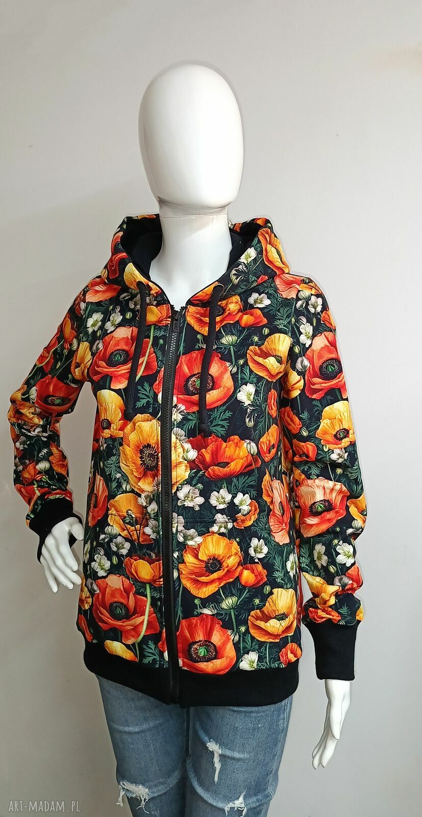Bluza damska na zamek z kapturem w maki