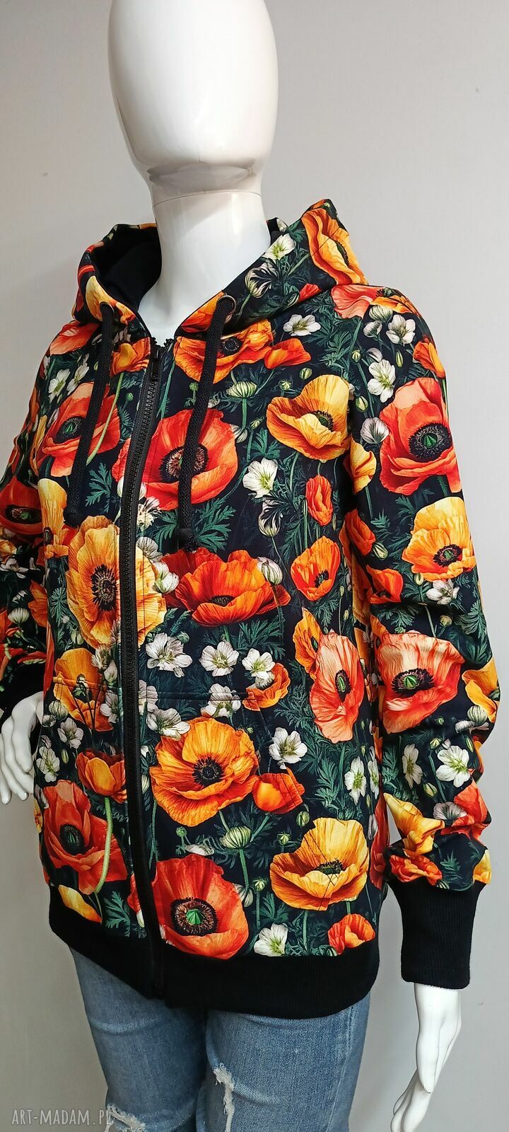 Bluza damska na zamek z kapturem w maki