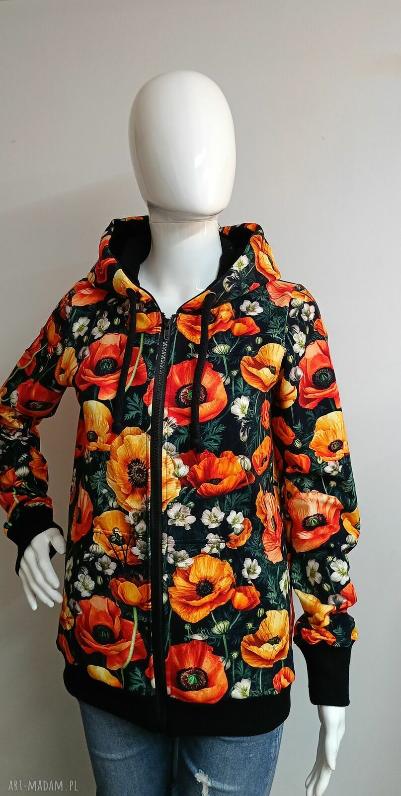 Bluza damska na zamek z kapturem w maki