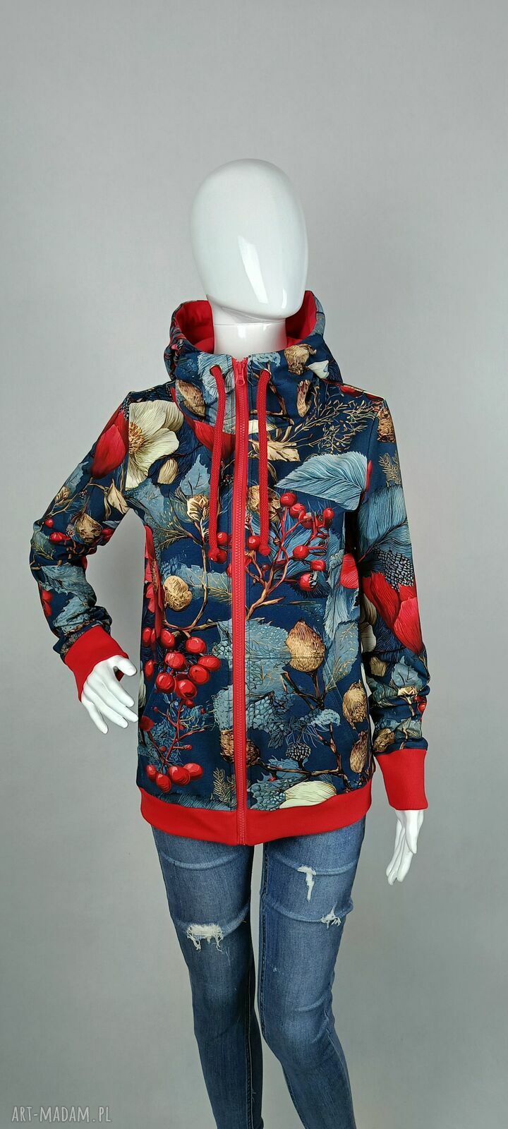 Bluza damska WINTER na zamek z kapturem i kieszeniami