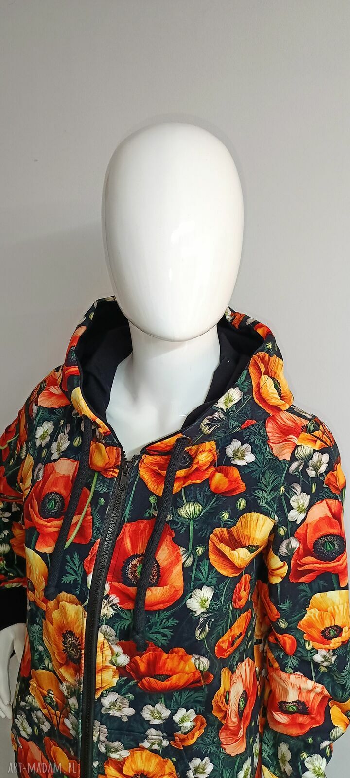 Bluza damska na zamek z kapturem w maki