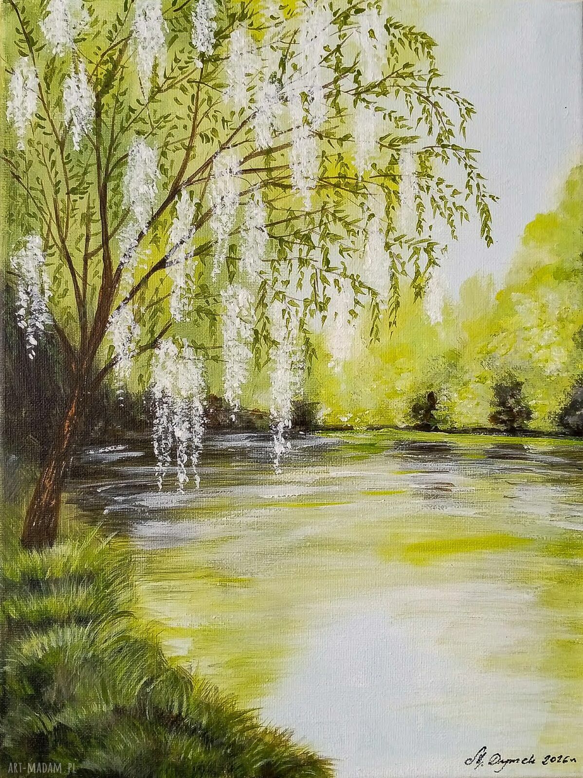 Nastrojowy pejzaż akrylowy na płótnie „Bezszelestna cisza” 40x30 cm