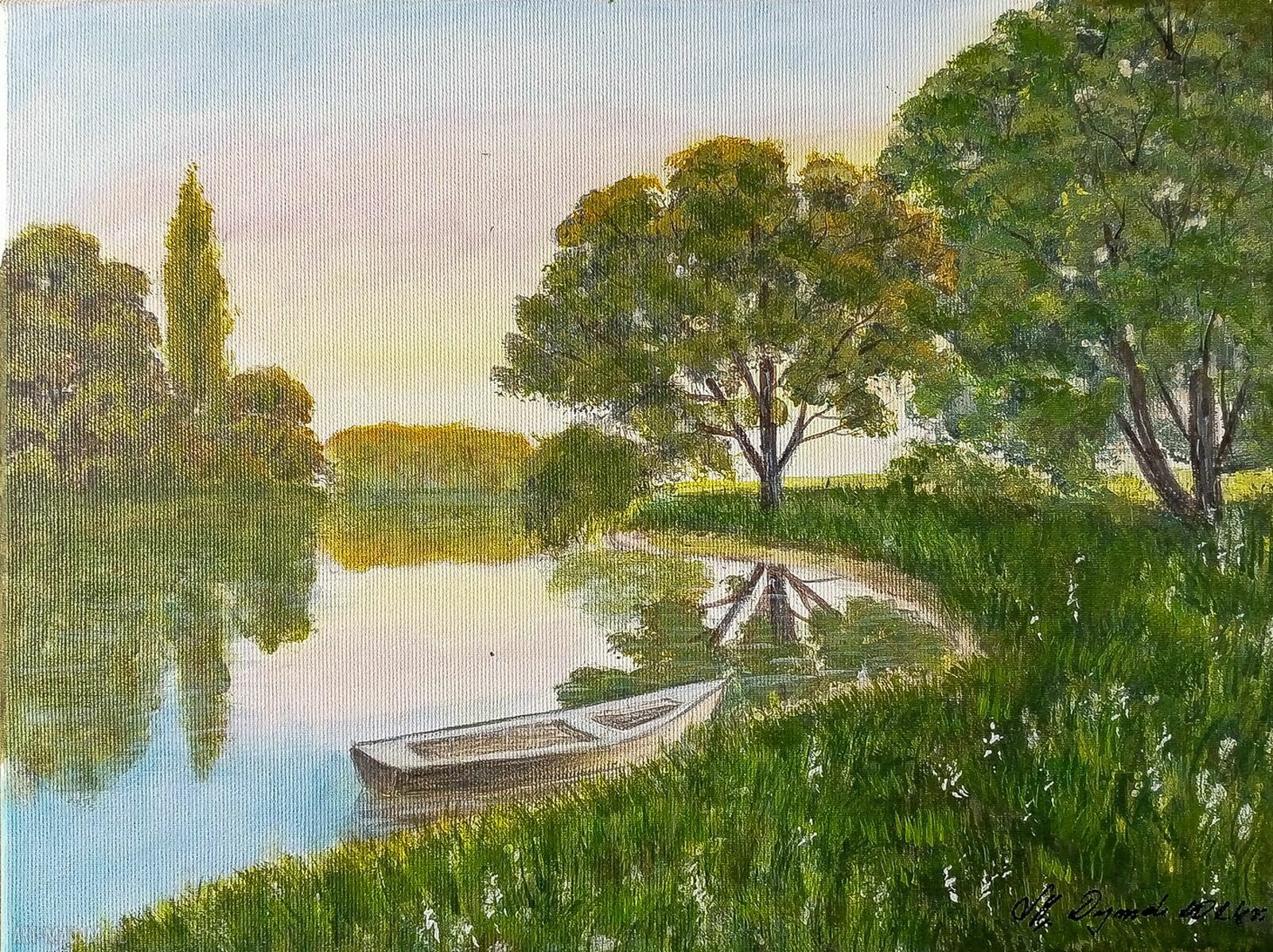 Nastrojowy pejzaż akrylowy „Cicha przystań” 30x40 cm na płótnie