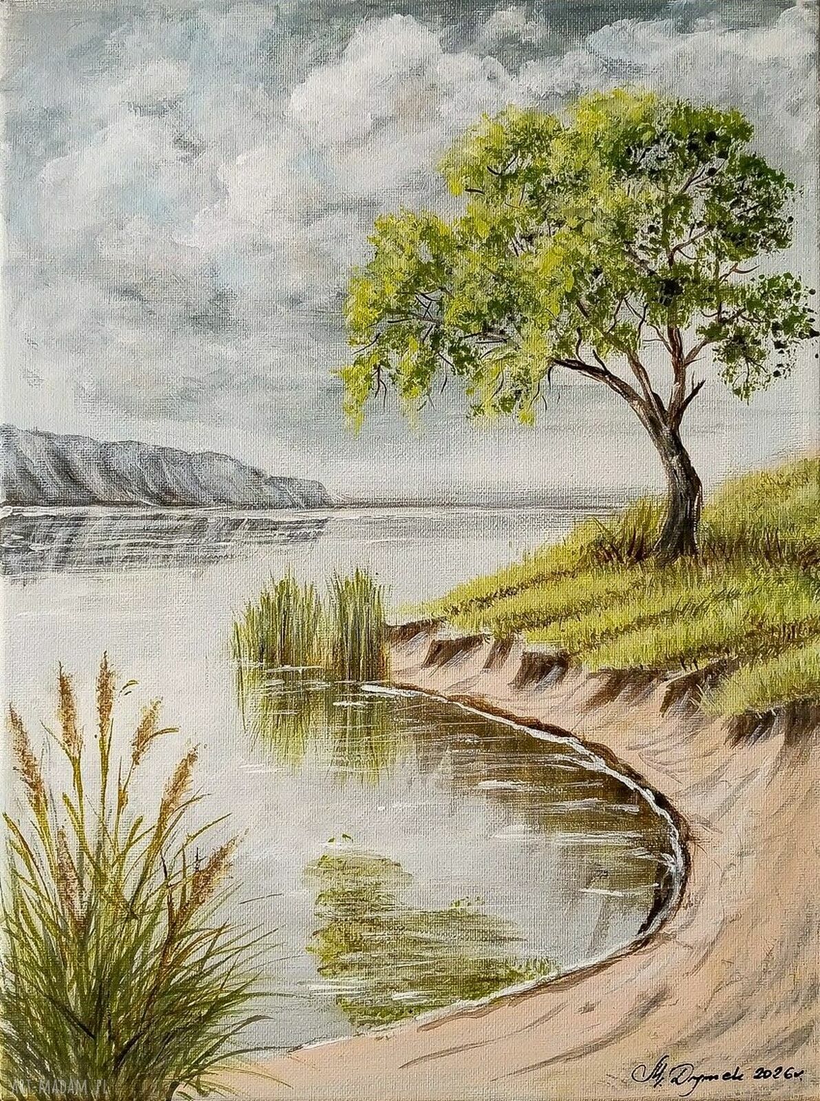 Nastrojowy pejzaż malowany na płótnie „Nostalgiczna melancholia” 40x30 cm