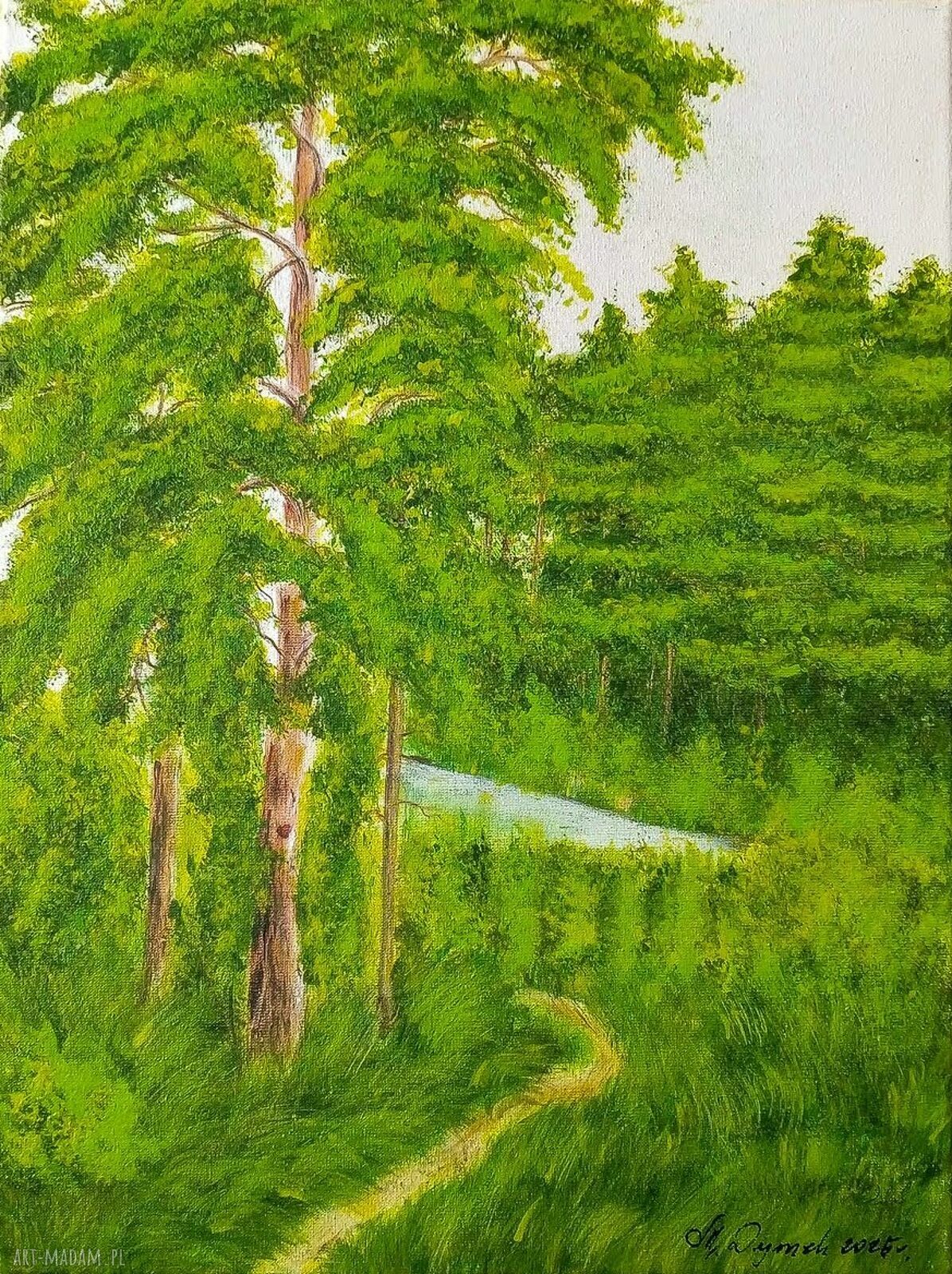 Nastrojowy pejzaż akrylowy „Polną dróżką” 40x30 cm