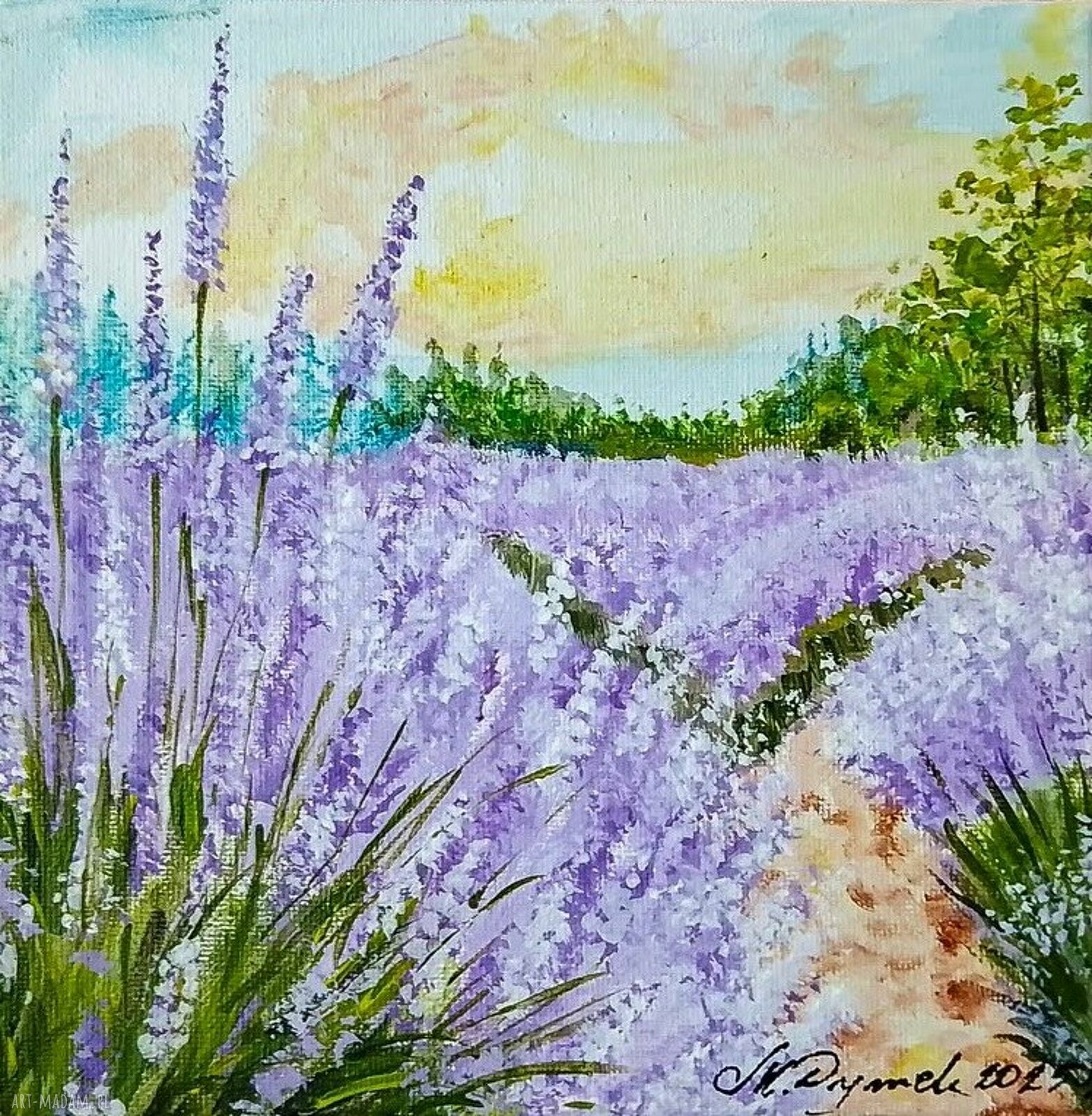 Nastrojowy pejzaż „Prowansalski Poranek” - obraz akrylowy 20x20 cm na płótnie