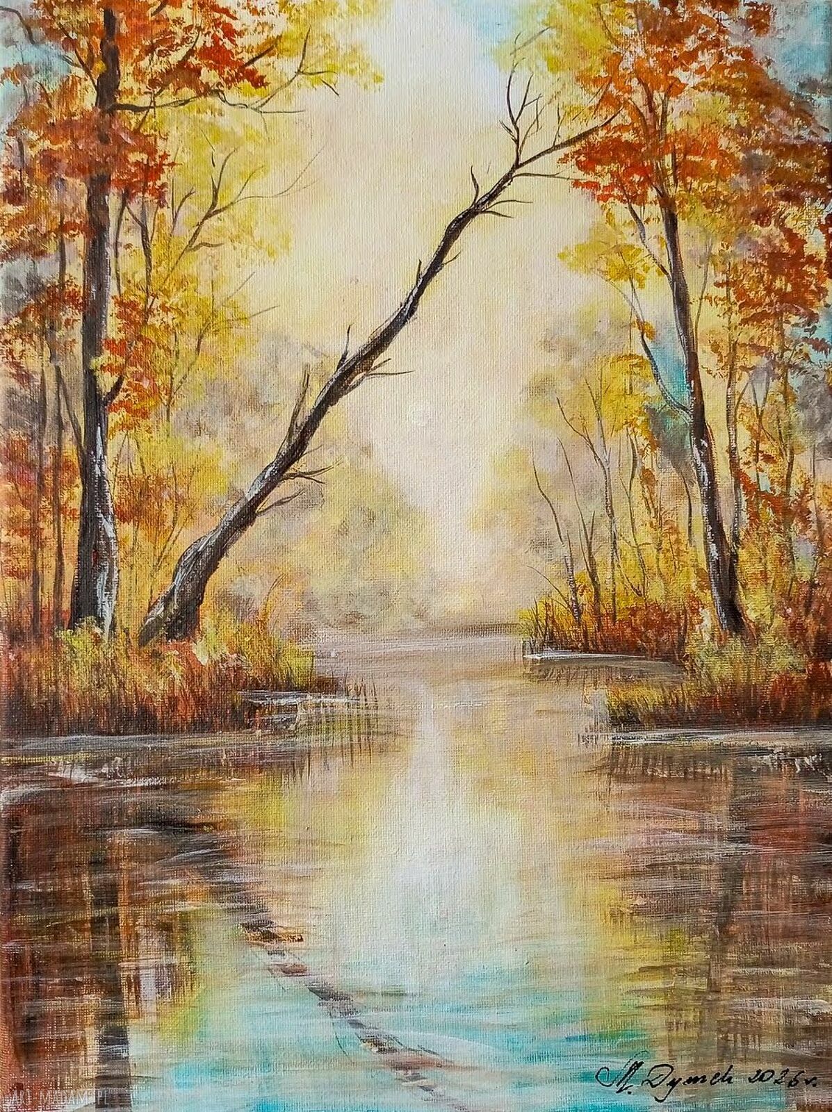 Nastrojowy pejzaż na płótnie „Ukłon ku wodzie” 40x30 cm