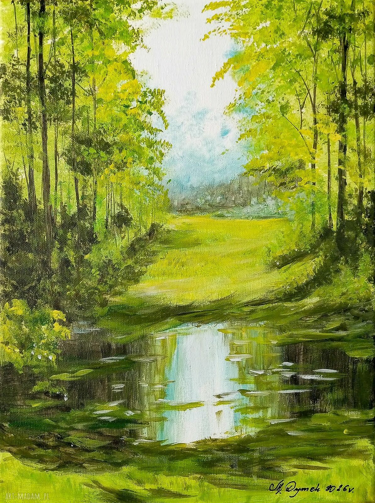 Nastrojowy pejzaż akrylowy „Woda wytchnienia” 40x30 cm ręcznie malowany