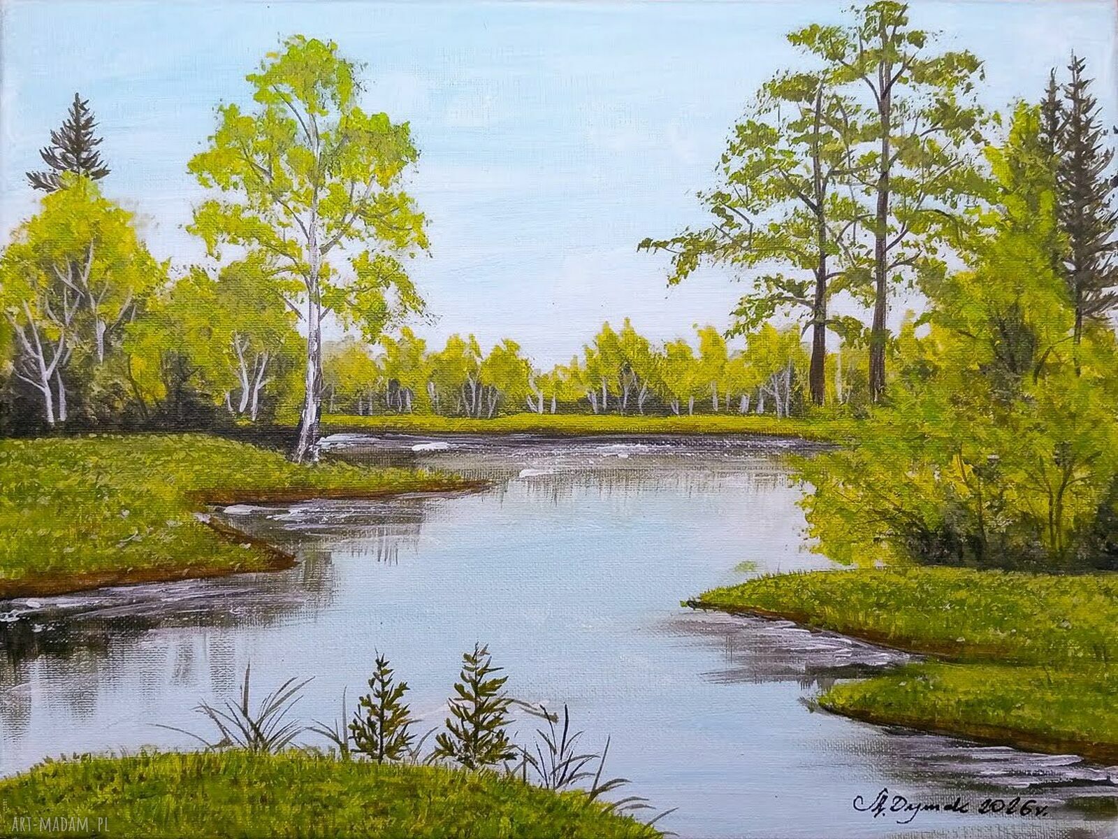 Nastrojowy pejzaż akrylowy na płótnie „Zatoka Zieleni” 30x40 cm