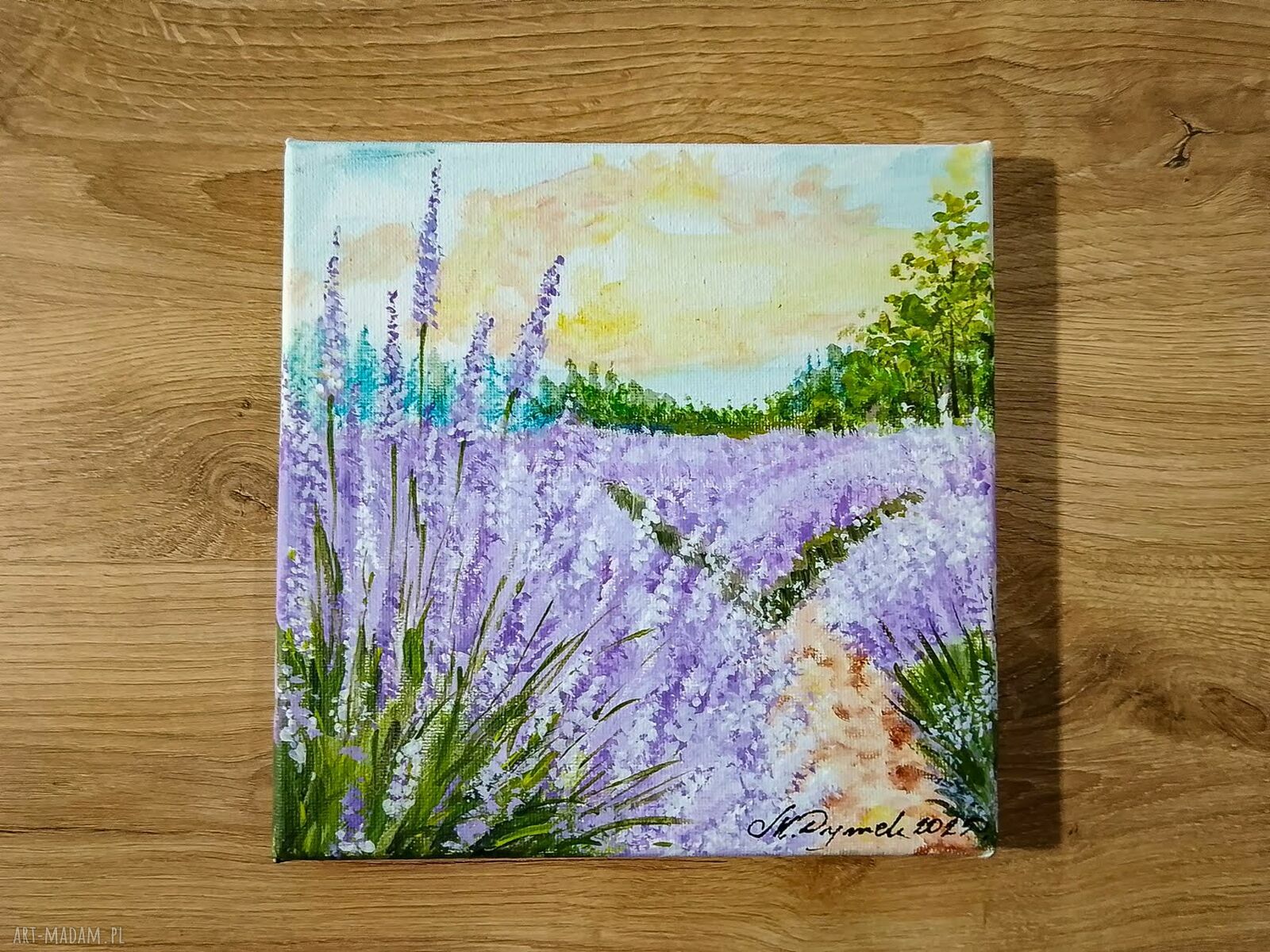 Nastrojowy pejzaż „Prowansalski Poranek” - obraz akrylowy 20x20 cm na płótnie