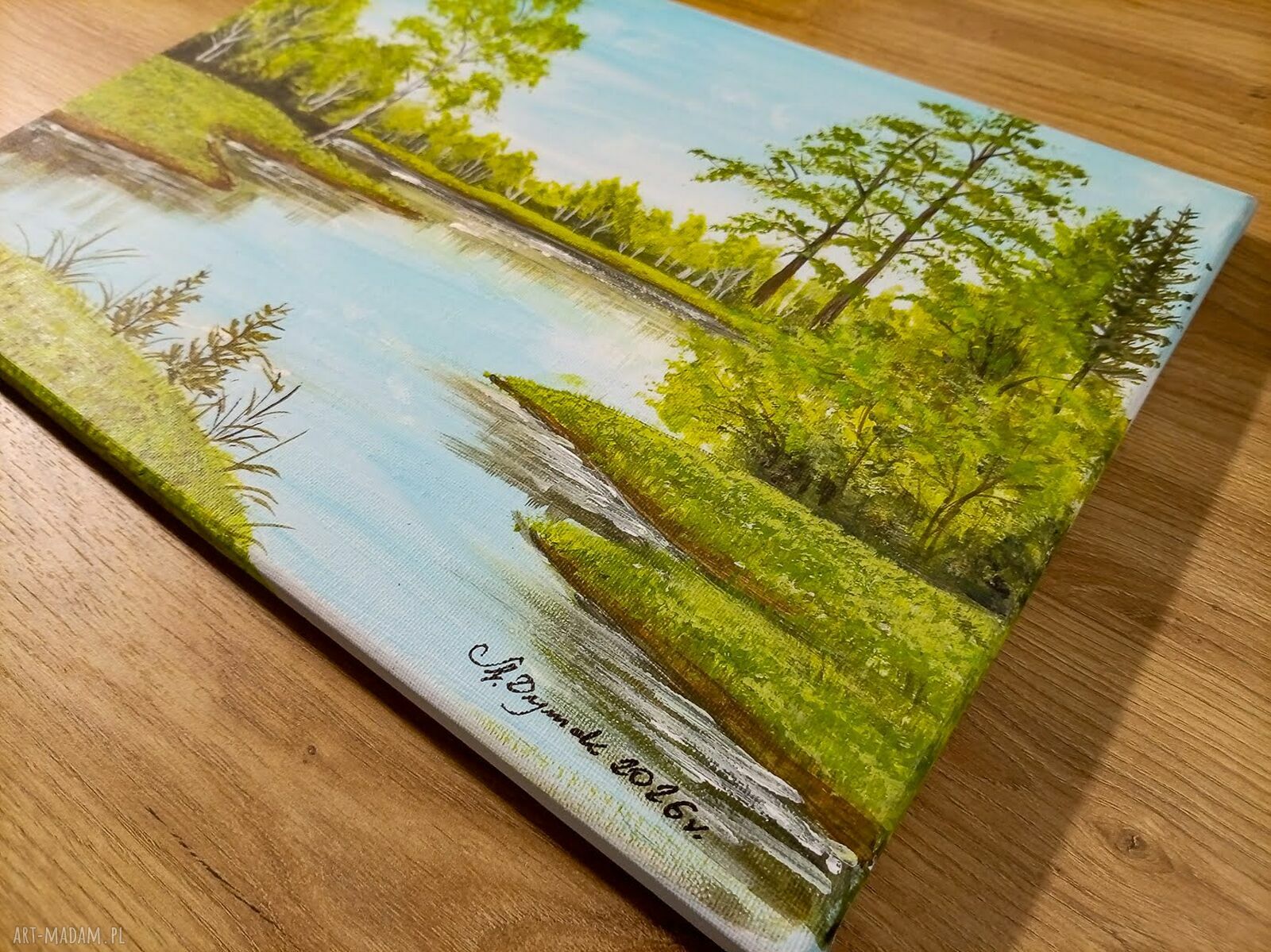 Nastrojowy pejzaż akrylowy na płótnie „Zatoka Zieleni” 30x40 cm