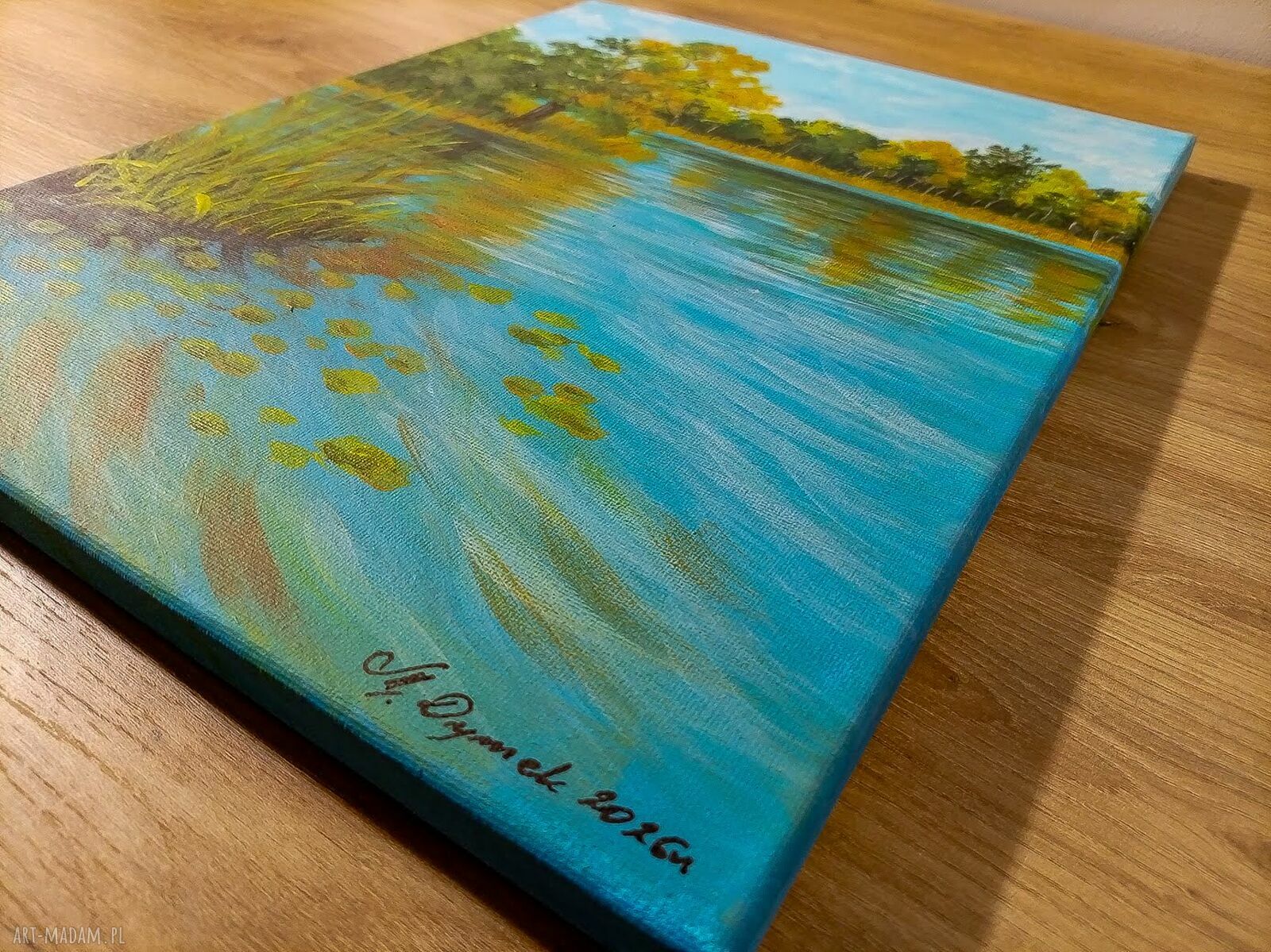 Szum szuwarów - nastrojowy pejzaż akrylowy na płótnie 40x30 cm