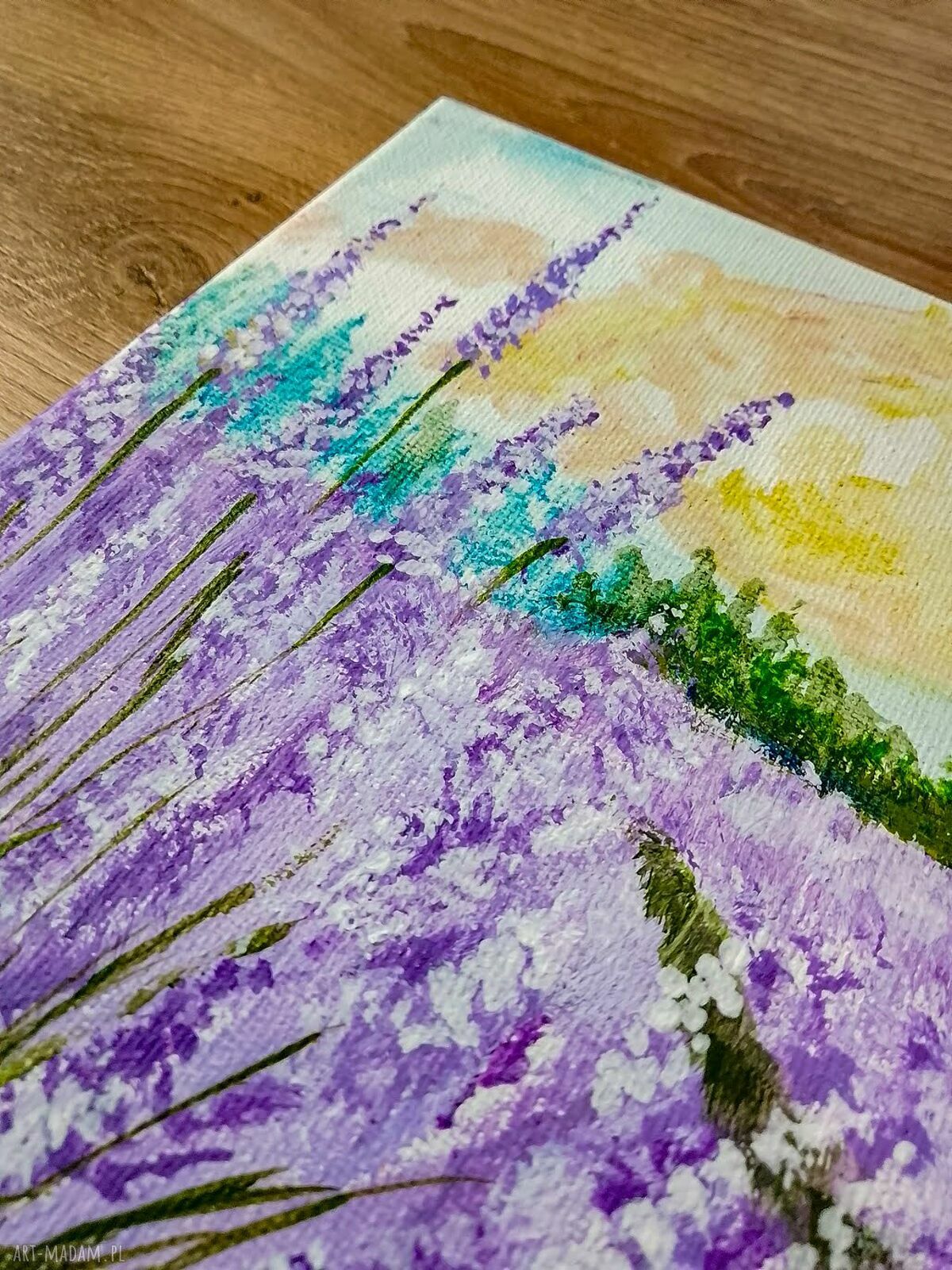 Nastrojowy pejzaż „Prowansalski Poranek” - obraz akrylowy 20x20 cm na płótnie