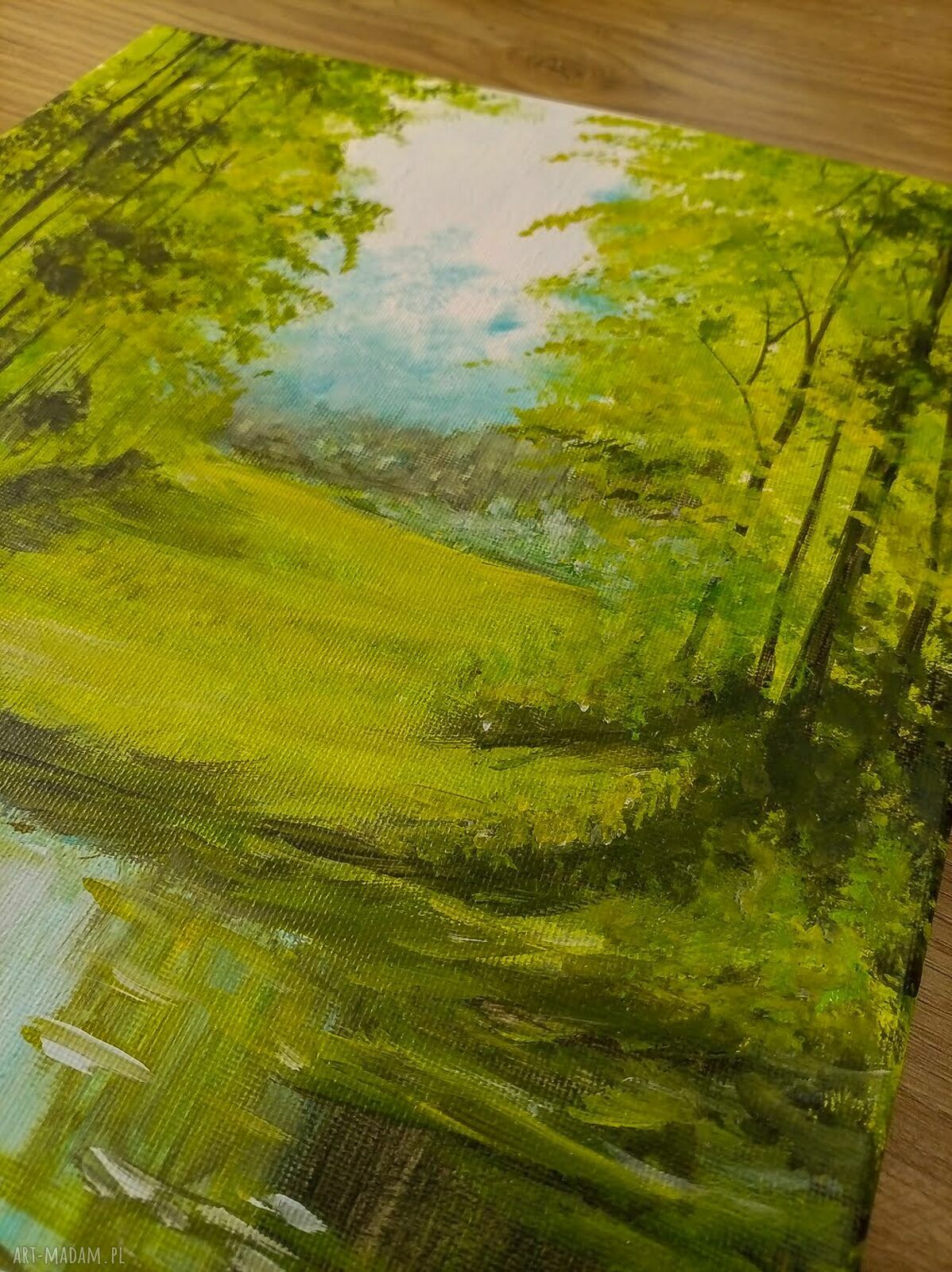 Nastrojowy pejzaż akrylowy „Woda wytchnienia” 40x30 cm (ręcznie malowany)