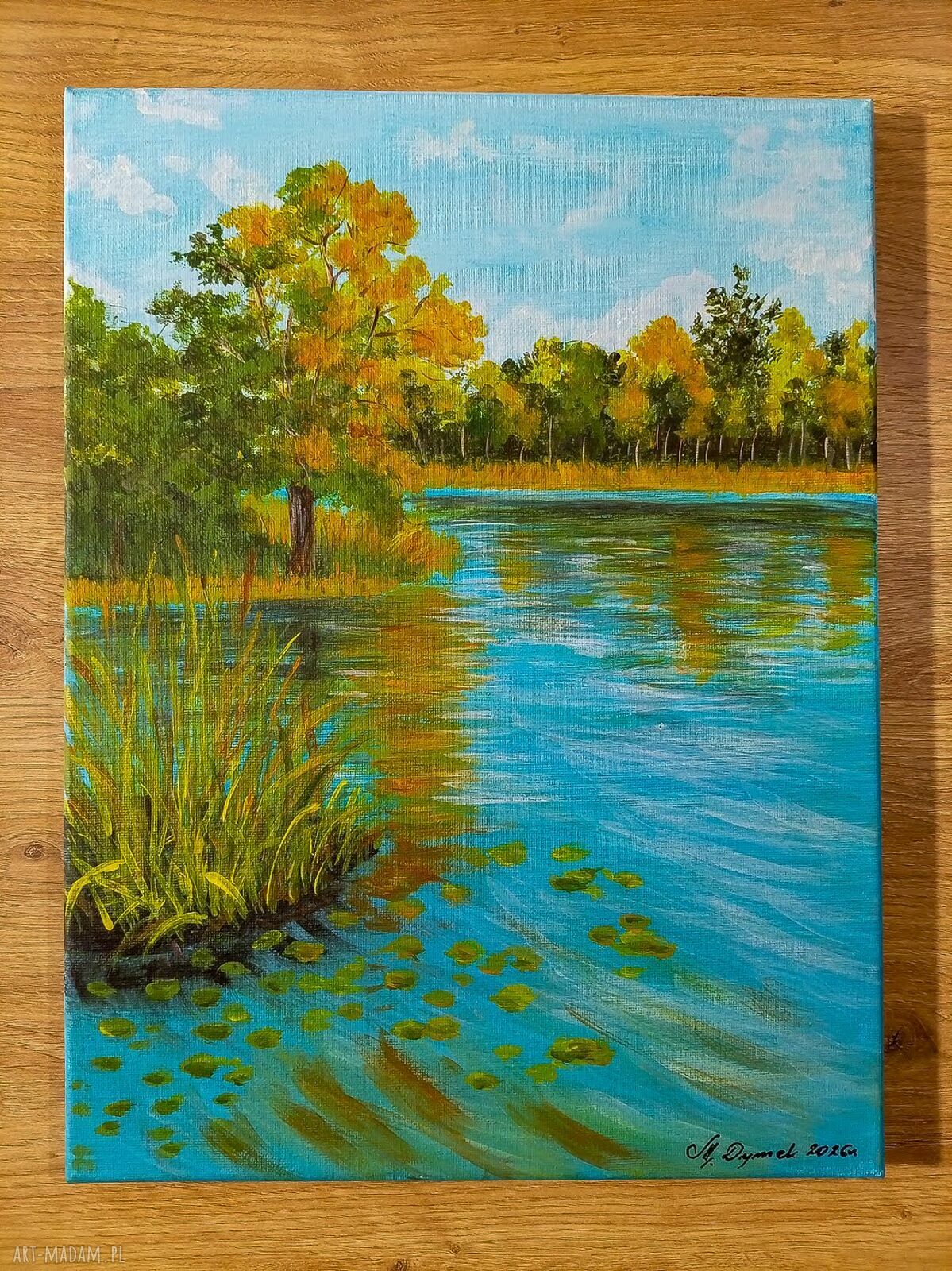 Szum szuwarów - nastrojowy pejzaż akrylowy na płótnie 40x30 cm