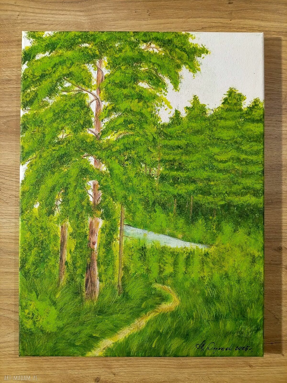 Nastrojowy pejzaż akrylowy „Polną dróżką” 40x30 cm