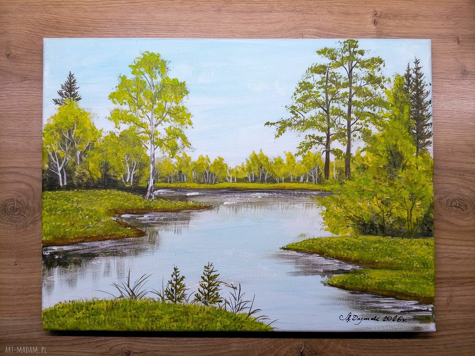 Nastrojowy pejzaż akrylowy na płótnie „Zatoka Zieleni” 30x40 cm