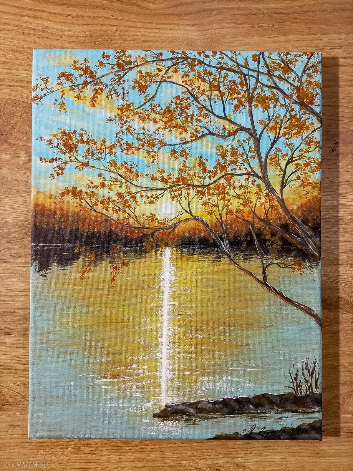 Nastrojowy pejzaż akrylowy na płótnie 40x30 cm - Romantyczne refleksy