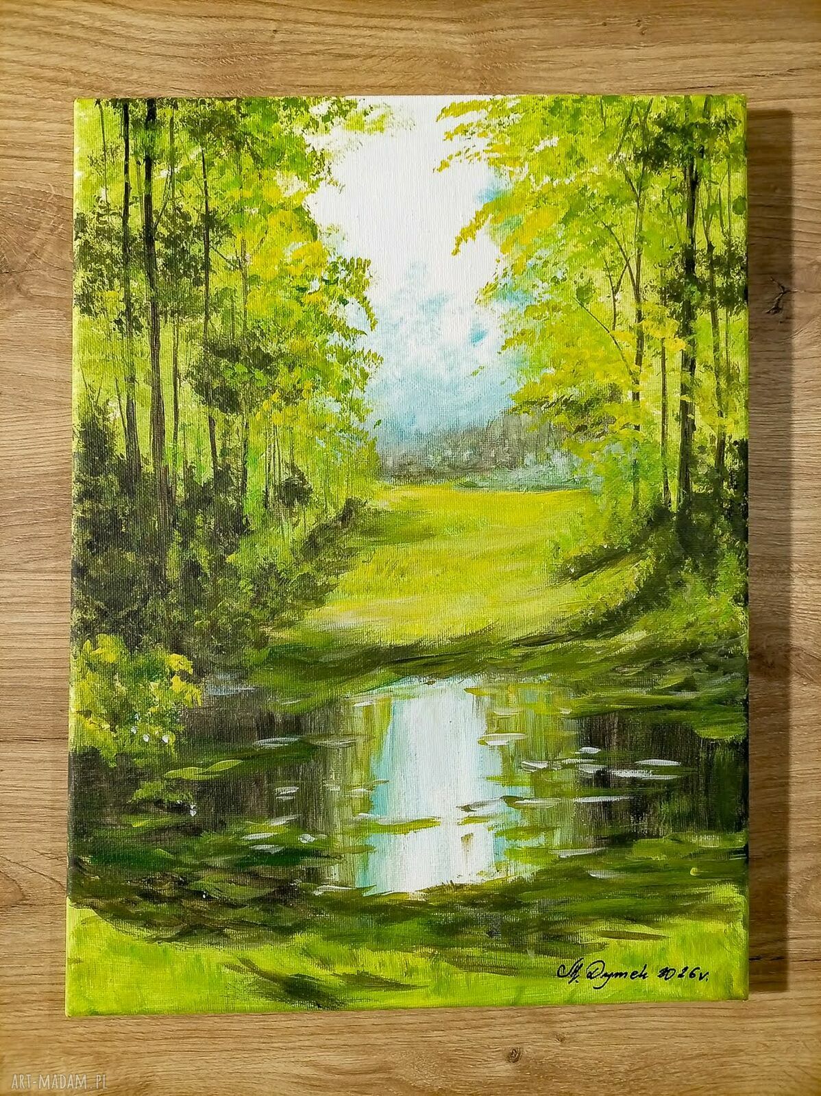 Nastrojowy pejzaż akrylowy „Woda wytchnienia” 40x30 cm (ręcznie malowany)