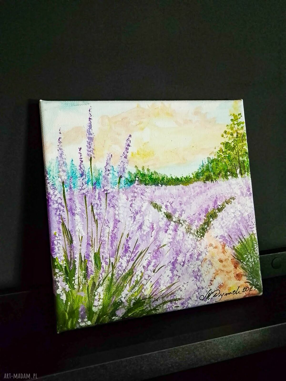 Nastrojowy pejzaż „Prowansalski Poranek” - obraz akrylowy 20x20 cm na płótnie