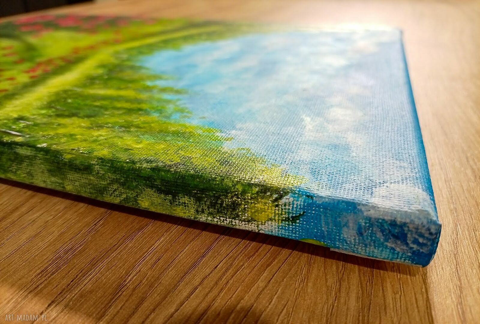 Pejzaż akrylowy 40x30 cm „Wśród karminowych maków” - ręcznie malowany na płótnie