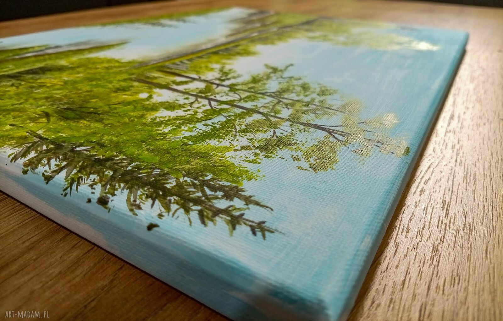 Nastrojowy pejzaż akrylowy na płótnie „Zatoka Zieleni” 30x40 cm