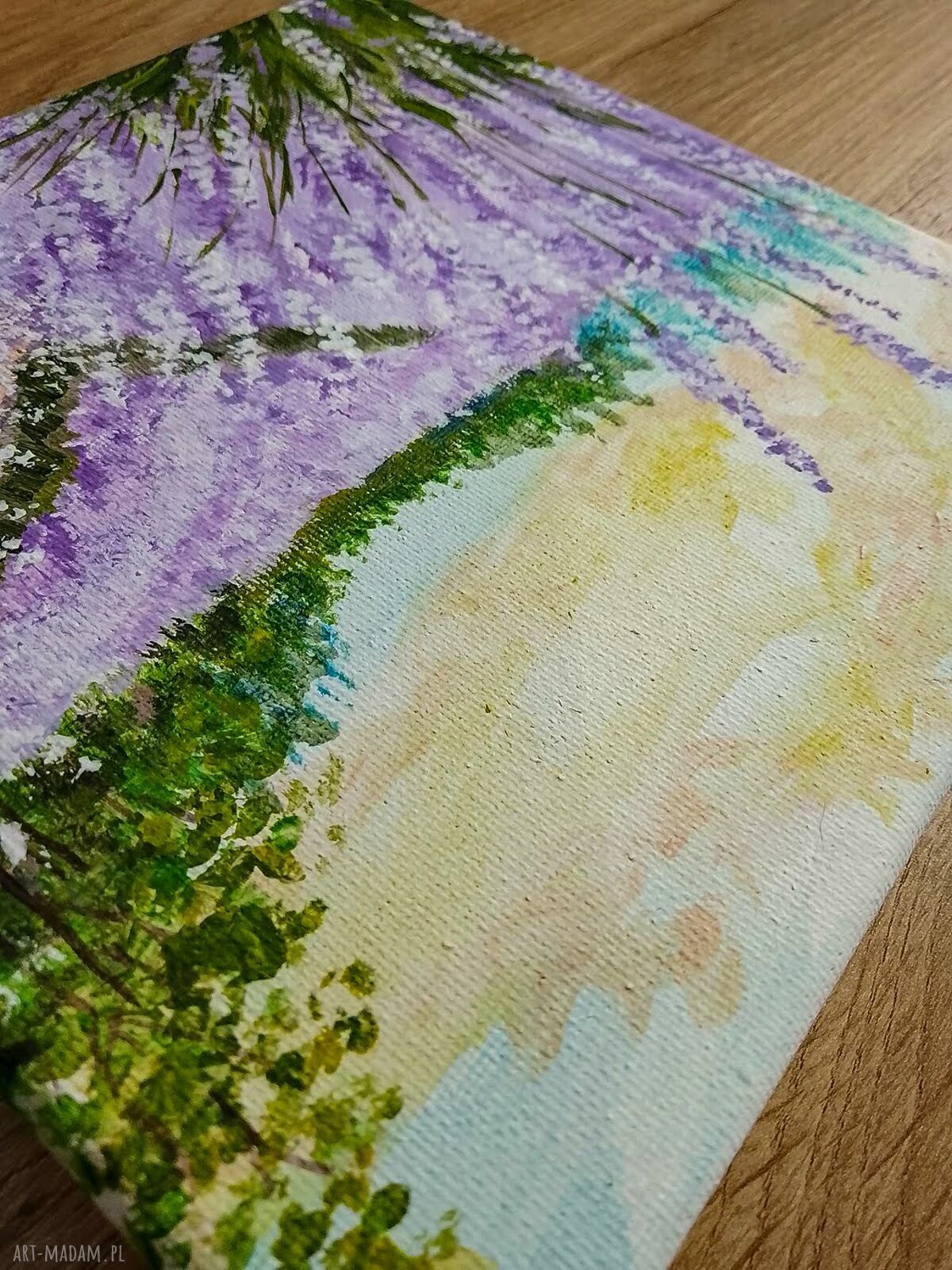 Nastrojowy pejzaż „Prowansalski Poranek” - obraz akrylowy 20x20 cm na płótnie