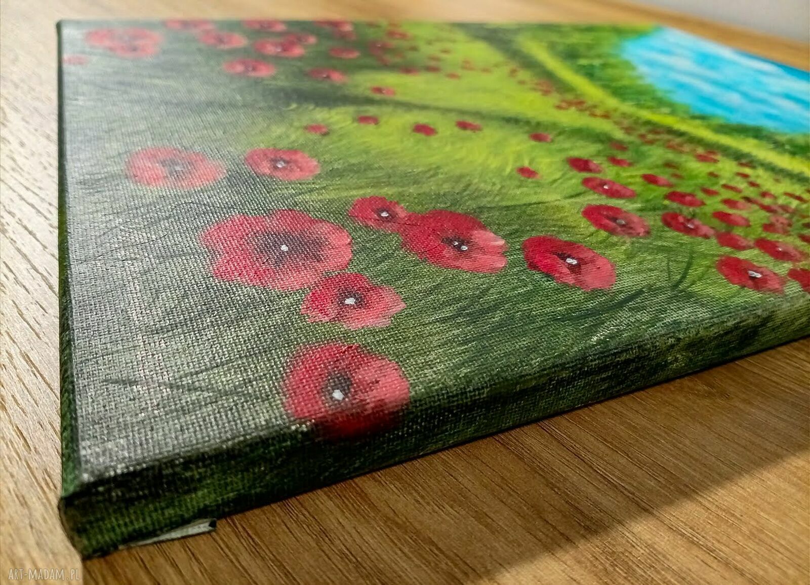 Pejzaż akrylowy 40x30 cm „Wśród karminowych maków” - ręcznie malowany na płótnie