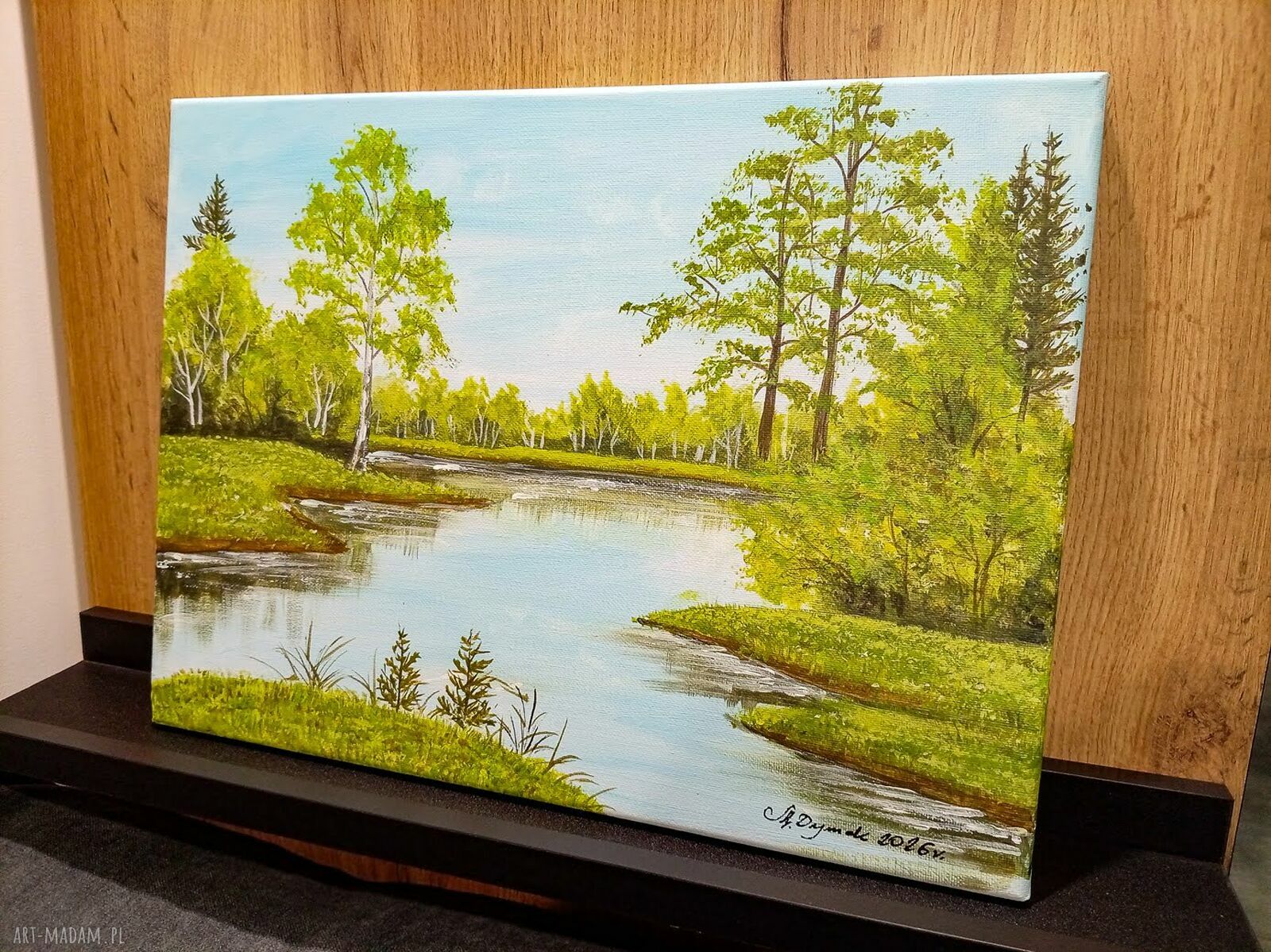 Nastrojowy pejzaż akrylowy na płótnie „Zatoka Zieleni” 30x40 cm