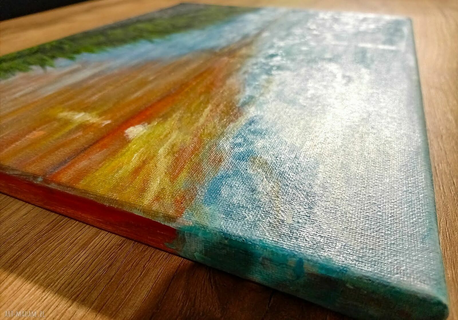 Nastrojowy pejzaż „Złociste odbicie” - obraz akrylowy na płótnie 30x40 cm