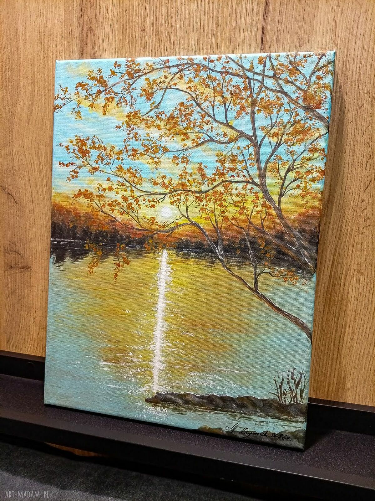 Nastrojowy pejzaż akrylowy na płótnie 40x30 cm - Romantyczne refleksy