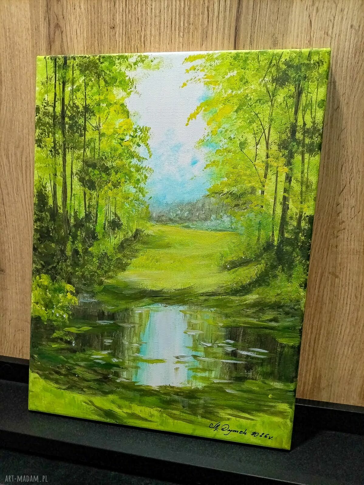 Nastrojowy pejzaż akrylowy „Woda wytchnienia” 40x30 cm (ręcznie malowany)