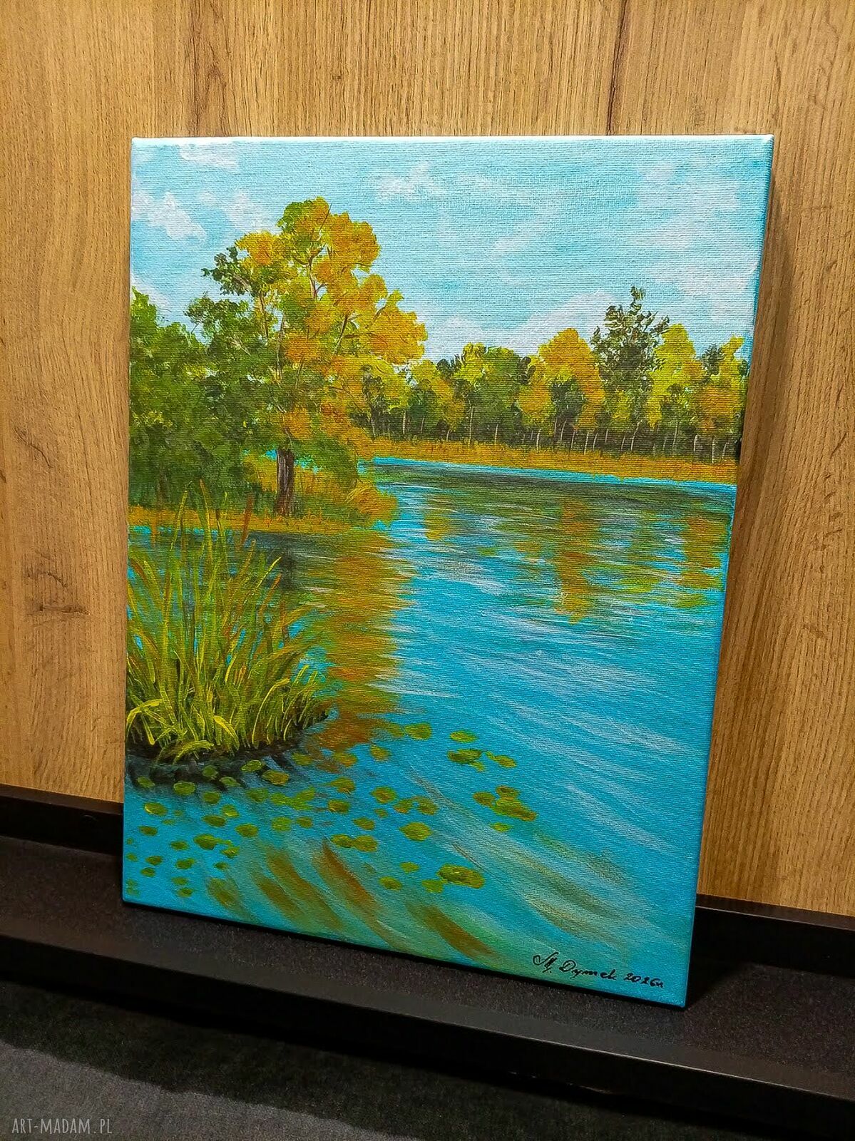 Szum szuwarów - nastrojowy pejzaż akrylowy na płótnie 40x30 cm