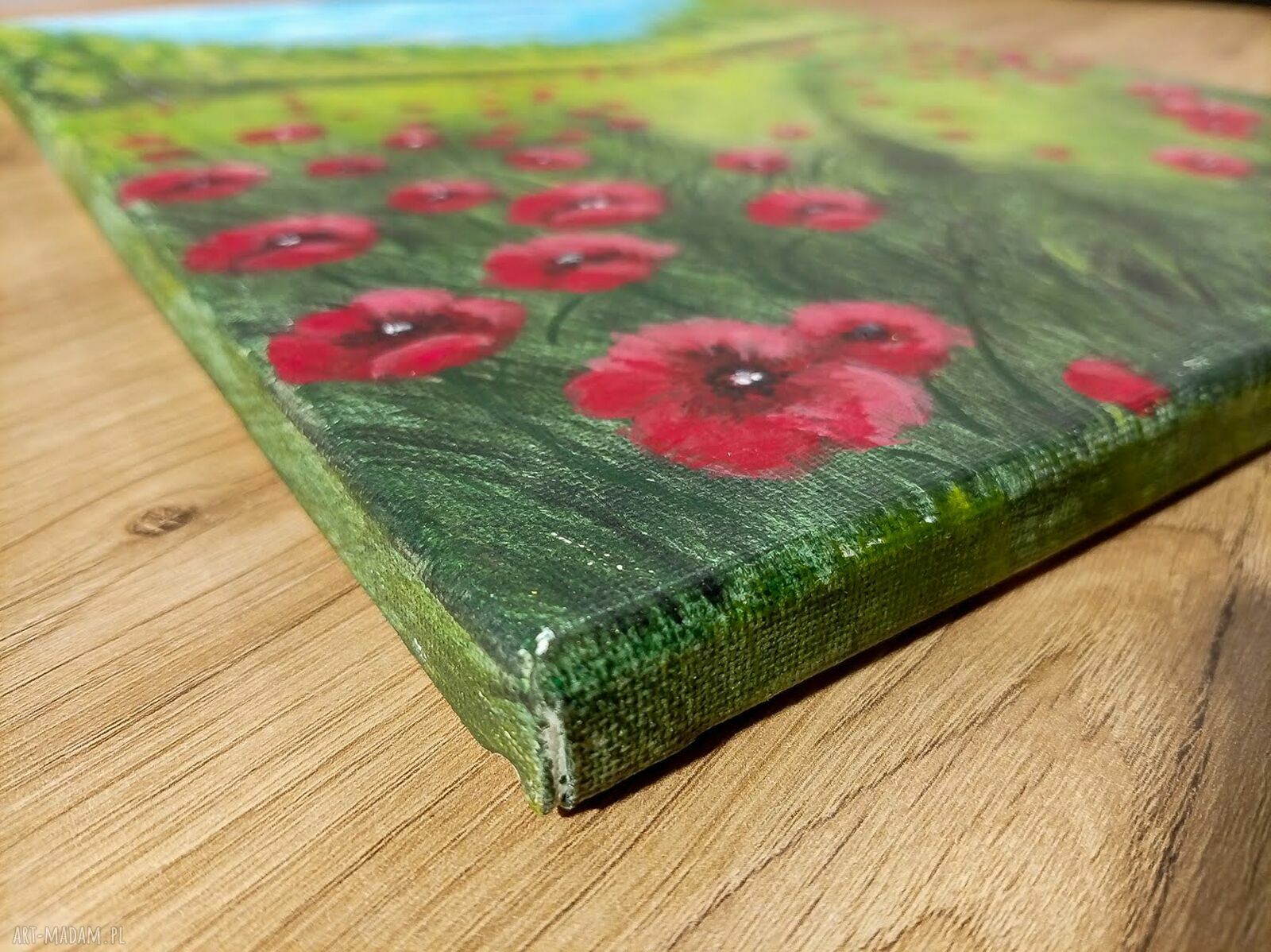 Pejzaż akrylowy 40x30 cm „Wśród karminowych maków” - ręcznie malowany na płótnie