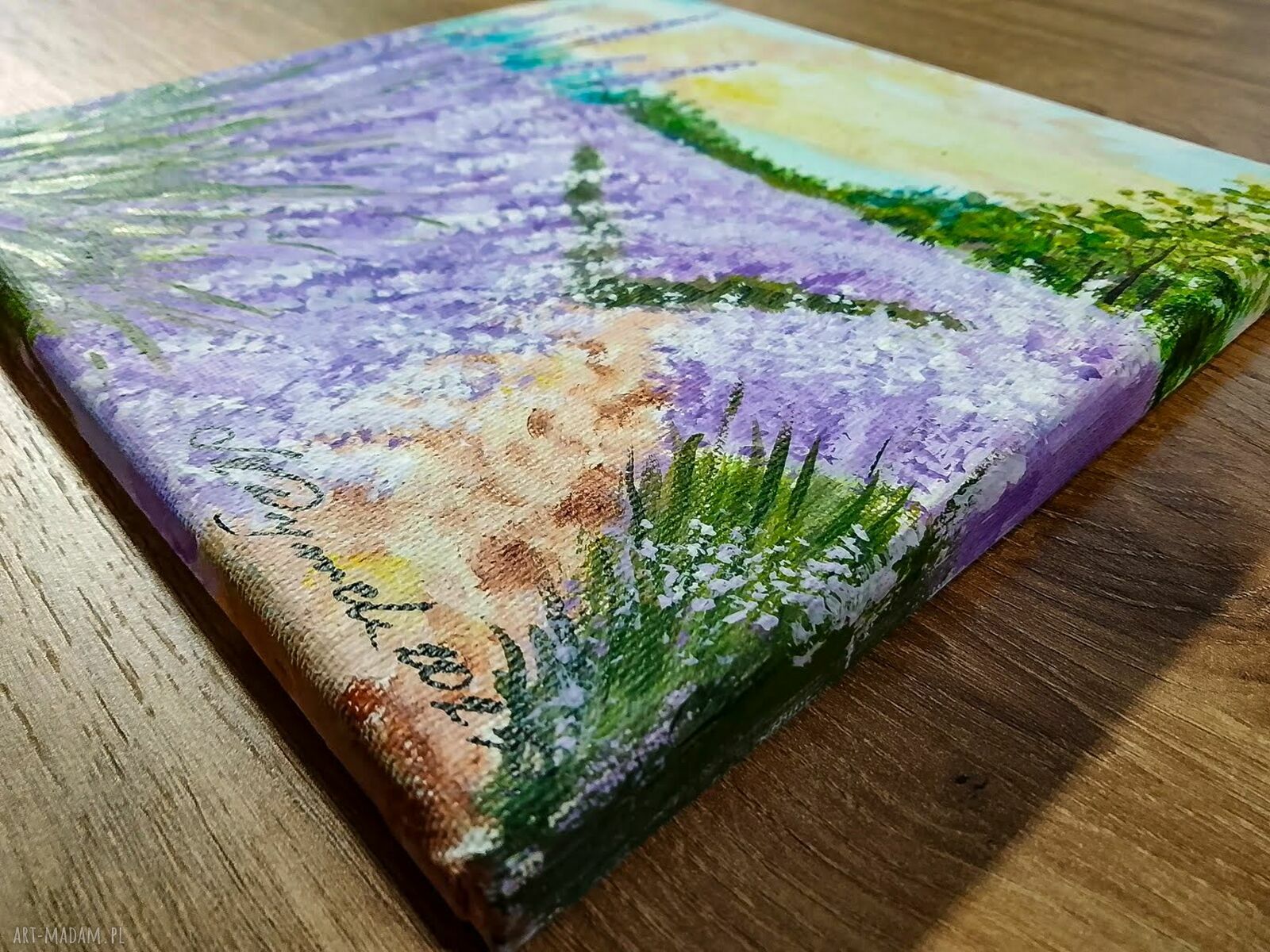 Nastrojowy pejzaż „Prowansalski Poranek” - obraz akrylowy 20x20 cm na płótnie
